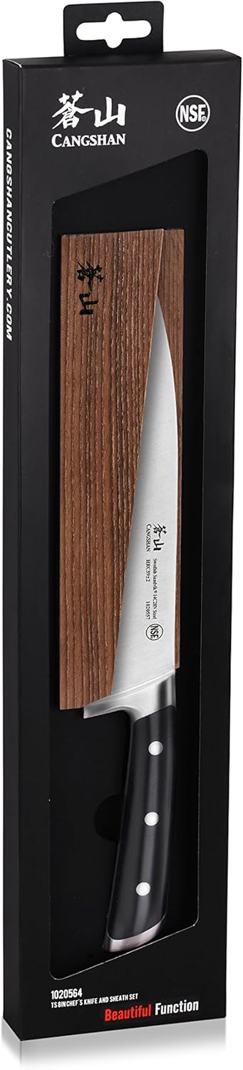 Cangshan TS Series 1020564 Swedish 14C28N Steel Forged 8-Inch Chef Knife and Wood Sheath Set