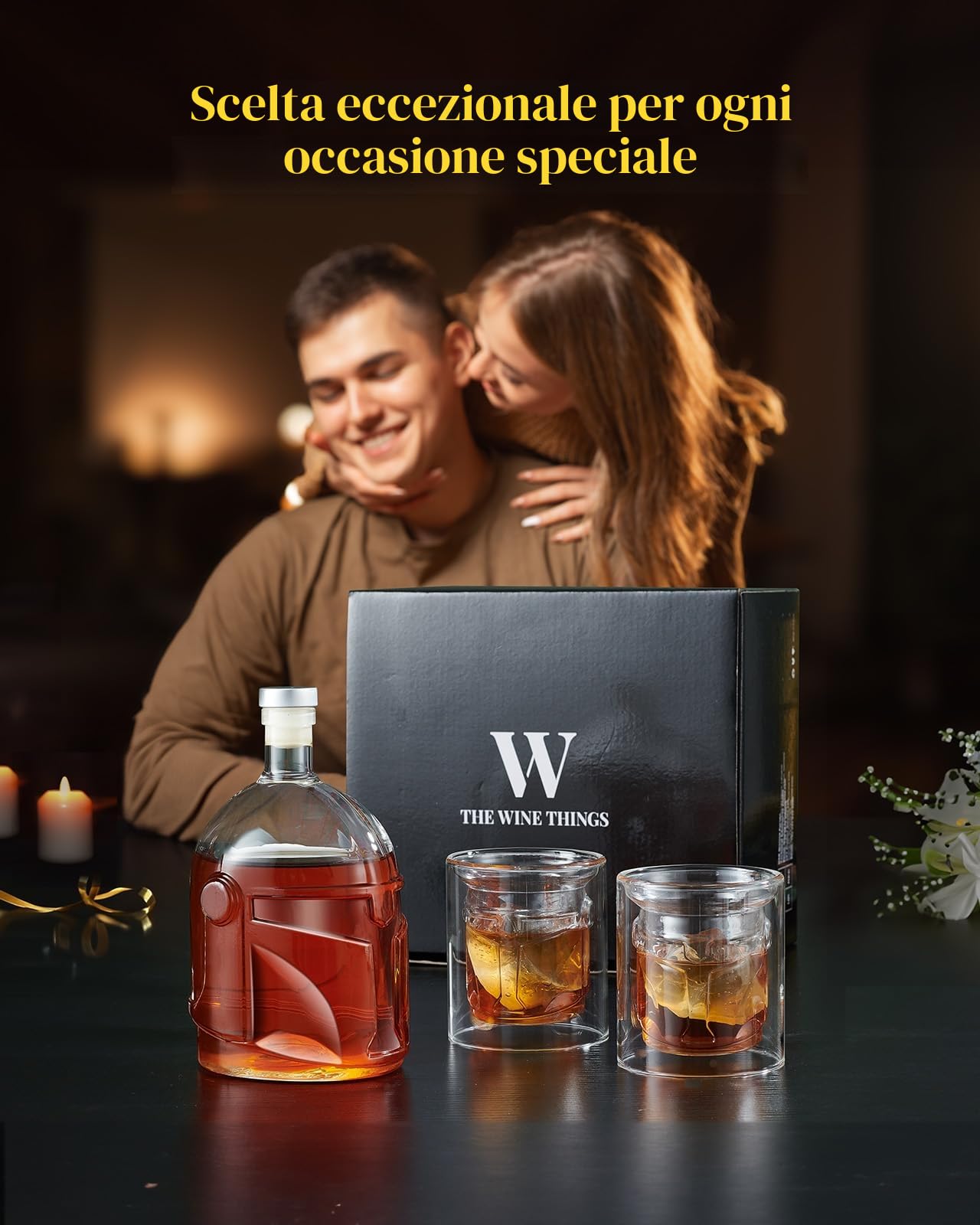 The Wine Things Set di decanter per whisky con 2 bicchieri per uomo e papà, regalo unico per marito, fidanzato, fratello, idee regalo per Natale, anniversario, compleanno, accessori per bere per casa