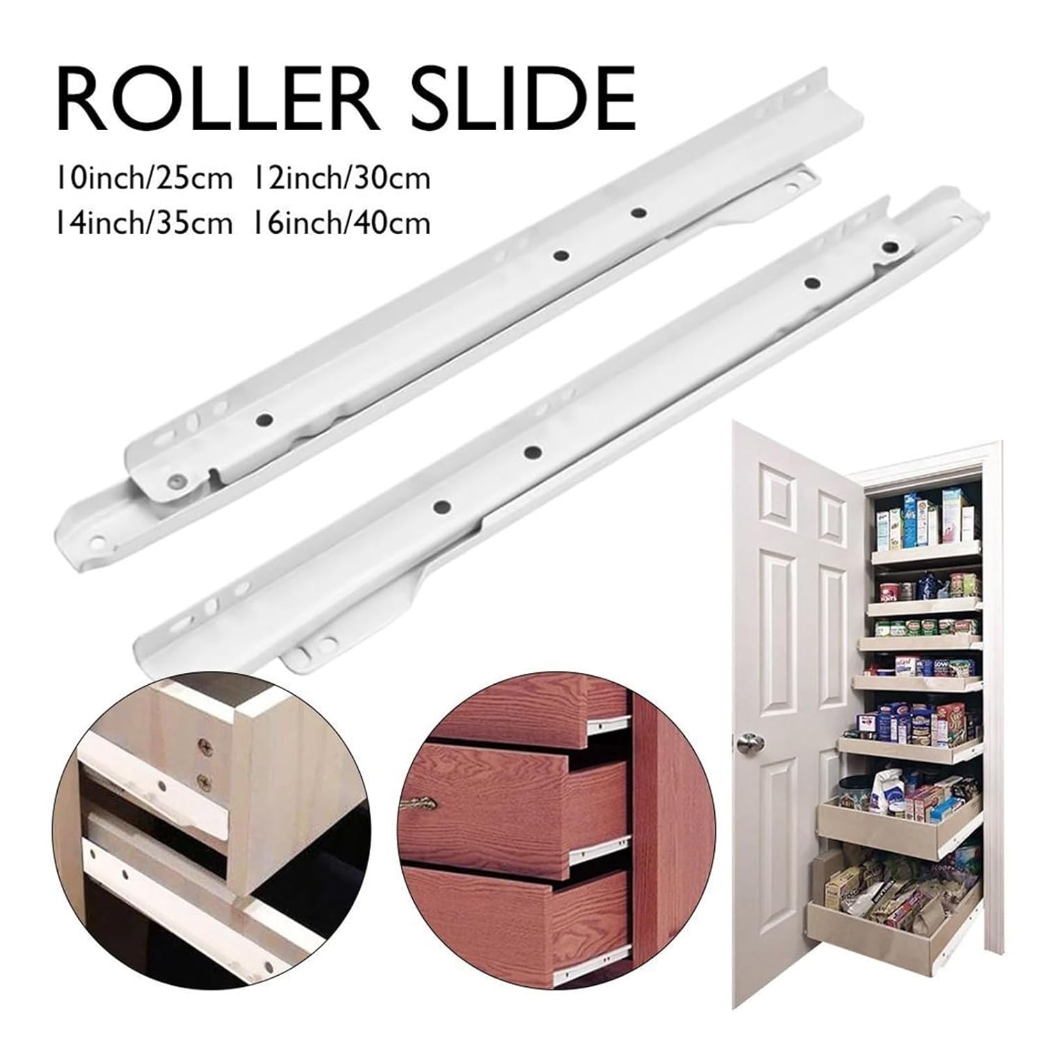 Full-Extension Drawer Slides 1Pair 10-16inch Mute Two Section Drawer Slide(12inch-30cm)