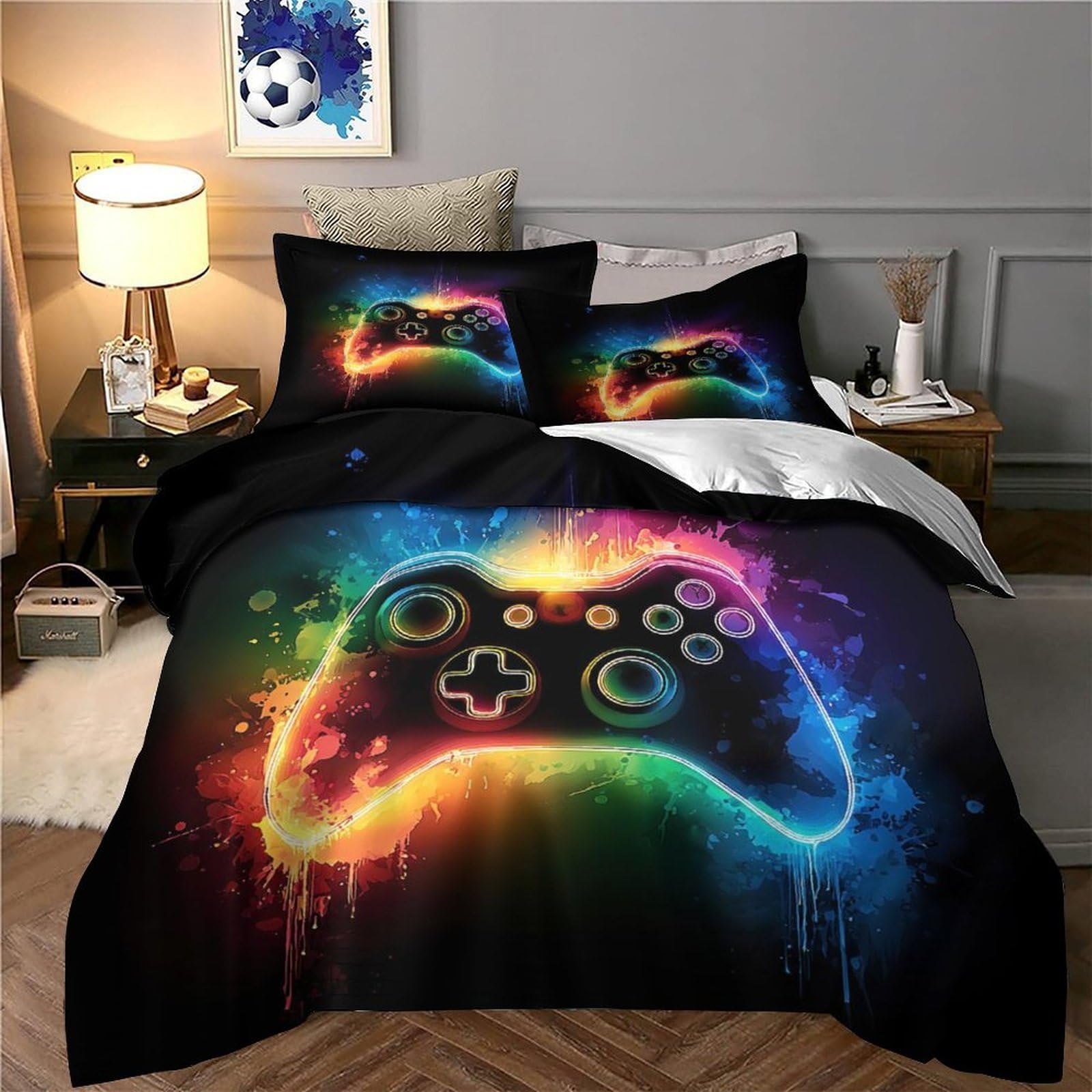 Funda Nórdica Microfibra 3D Impreso Mando Gaming, Decoración Dormitorio Juvenil, Juego de Cama para Adolescentes Adultos, Suave Transpirable Super King（260x220cm）