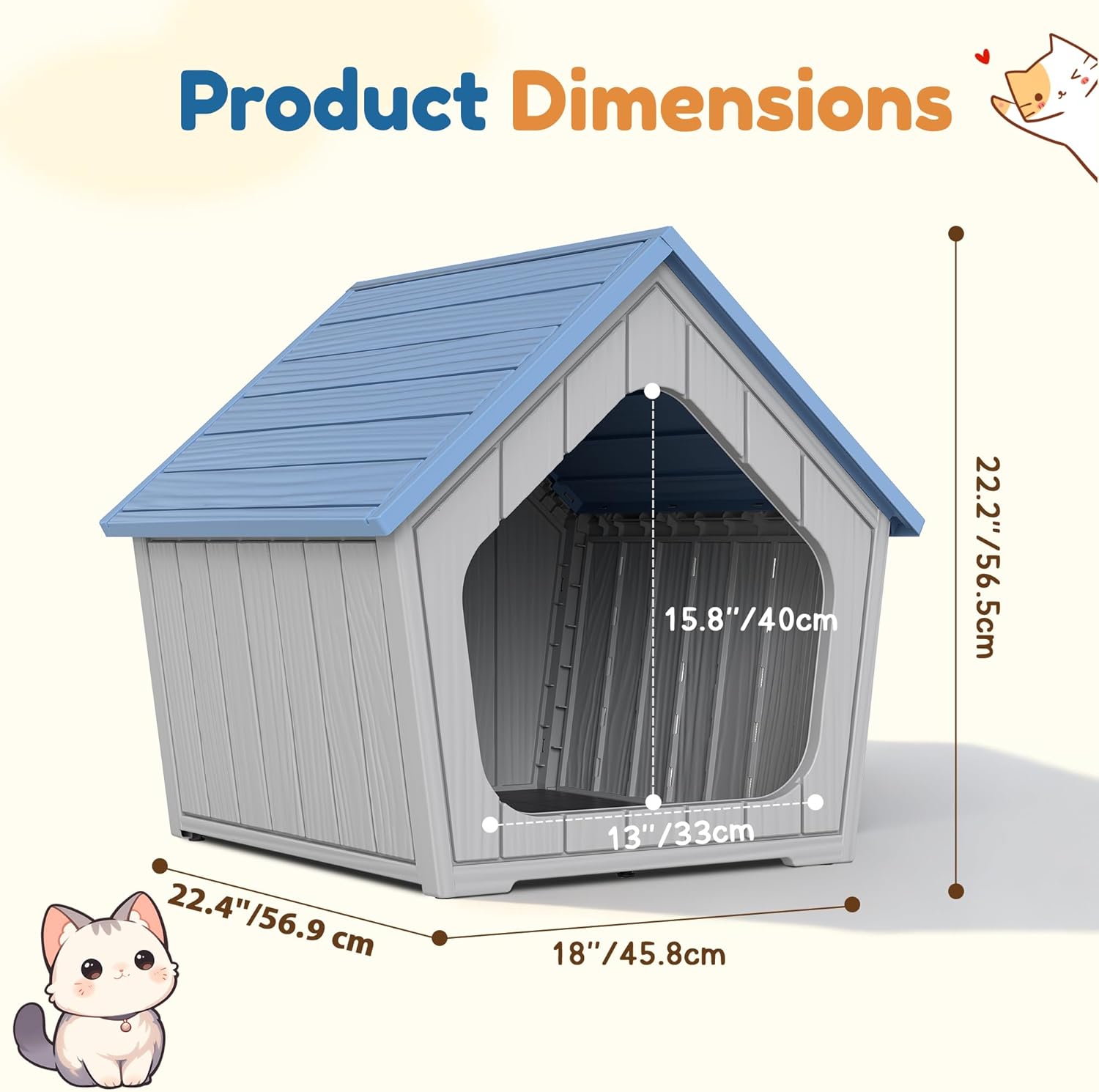 Cat Litter Box Enclosure, Resin Enclosed Litter Box Furniture with Air Holes, Outdoor Cat House Weatherproof, Wide Opening Design for Easy Cleaning, Blue