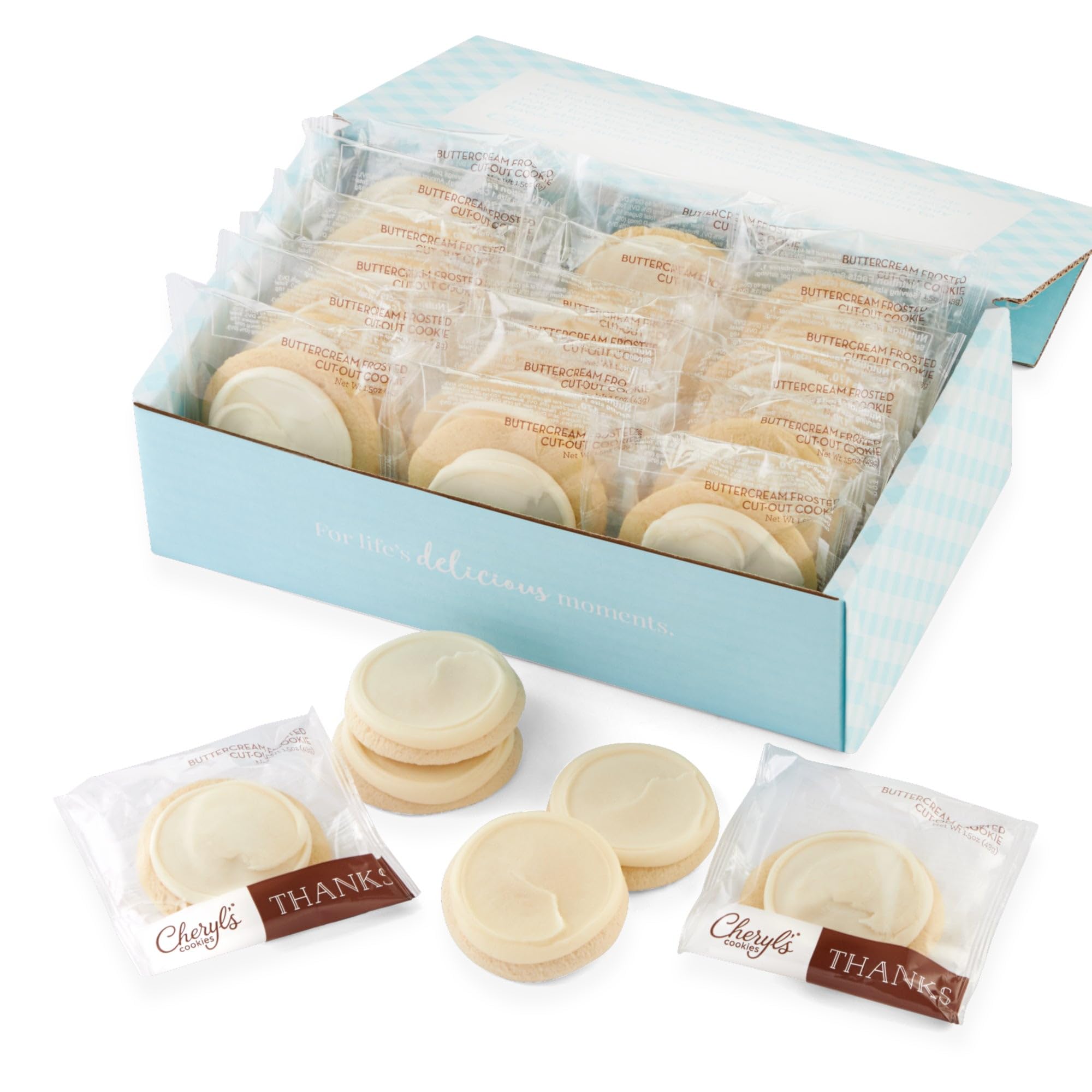 - Cheryl's Cookies® Thank You Cookie Gift Box w/24 Buttercream-Frosted Sugar Cookies, Individually Wrapped, Gourmet, Handmade, For Any Occasion, Family & Friends, Thanks, Favors