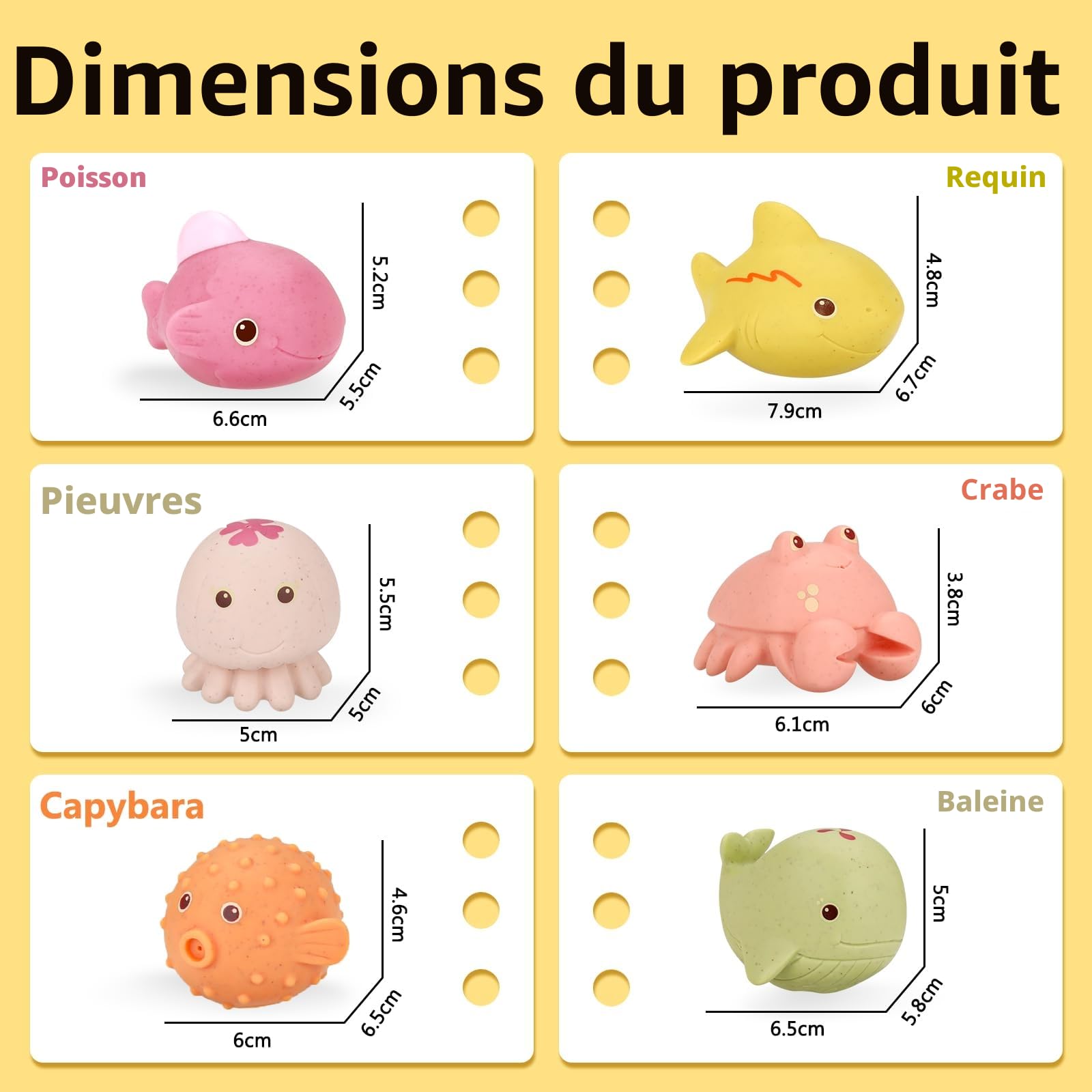 Jouets de Bain Bébé Anti-moisissures Lot de 6 sans Trous Coordinación œil-Main