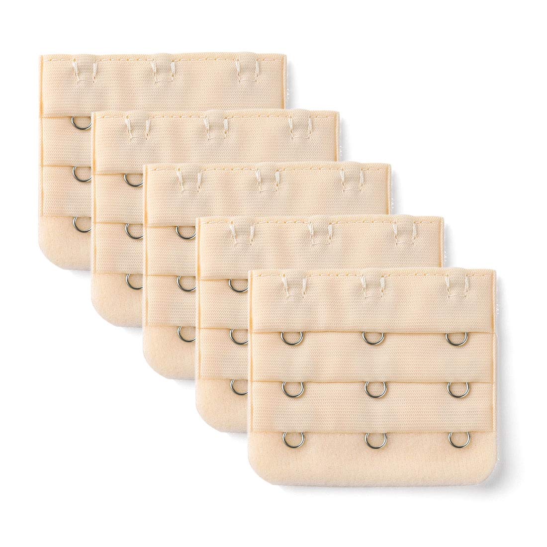 sourcing map 3 Hook 3 Row Stretchy Bra Strap Extenders Buckle Hooks Bra Band for Women Beige 5 pcs
