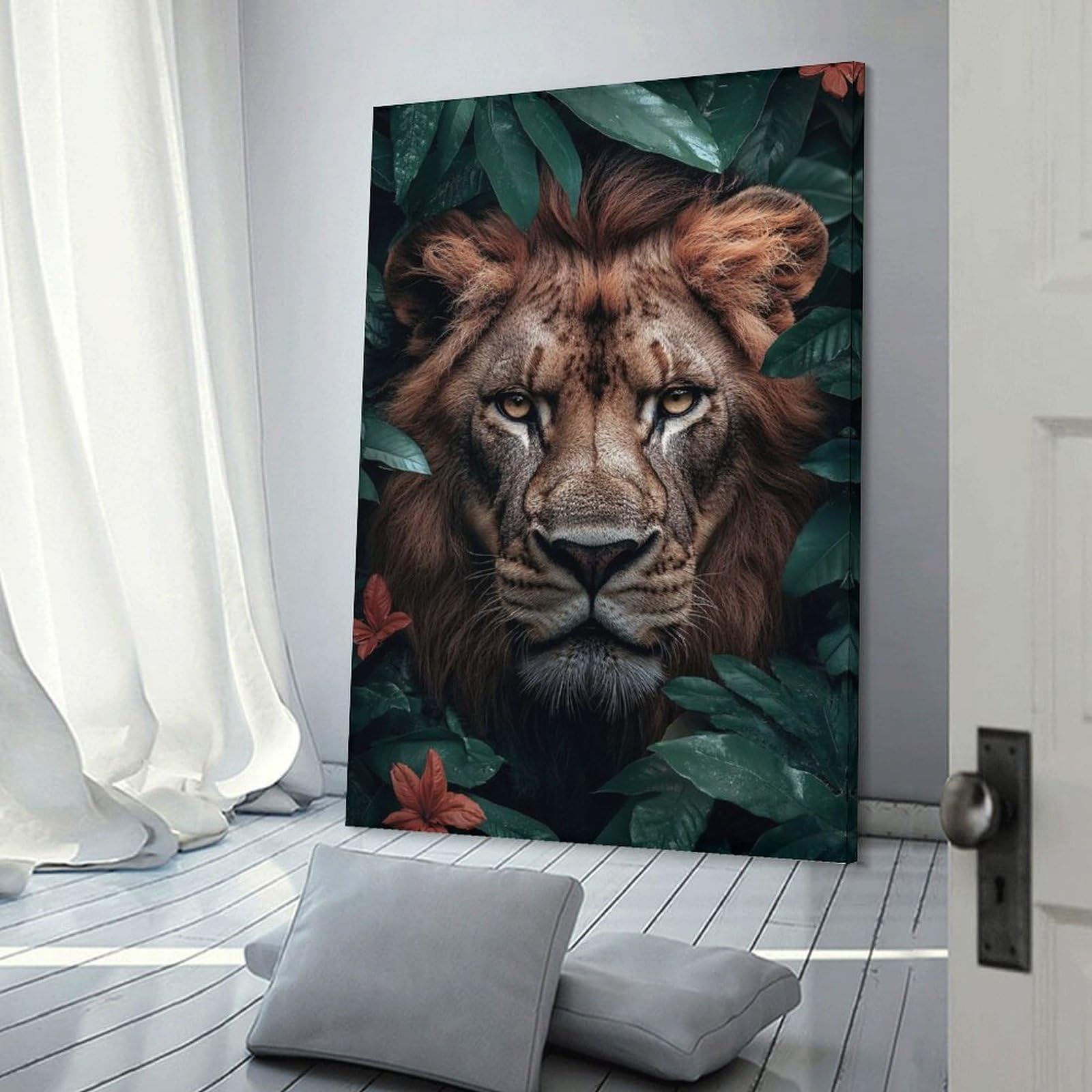 Junmoney Home Decor Wall Art Majestic Lion in Lush Greenery, 08x12inch(20x30cm), for Gallery Wall Decor And Room Displays, An Easy Match for Collected Prints
