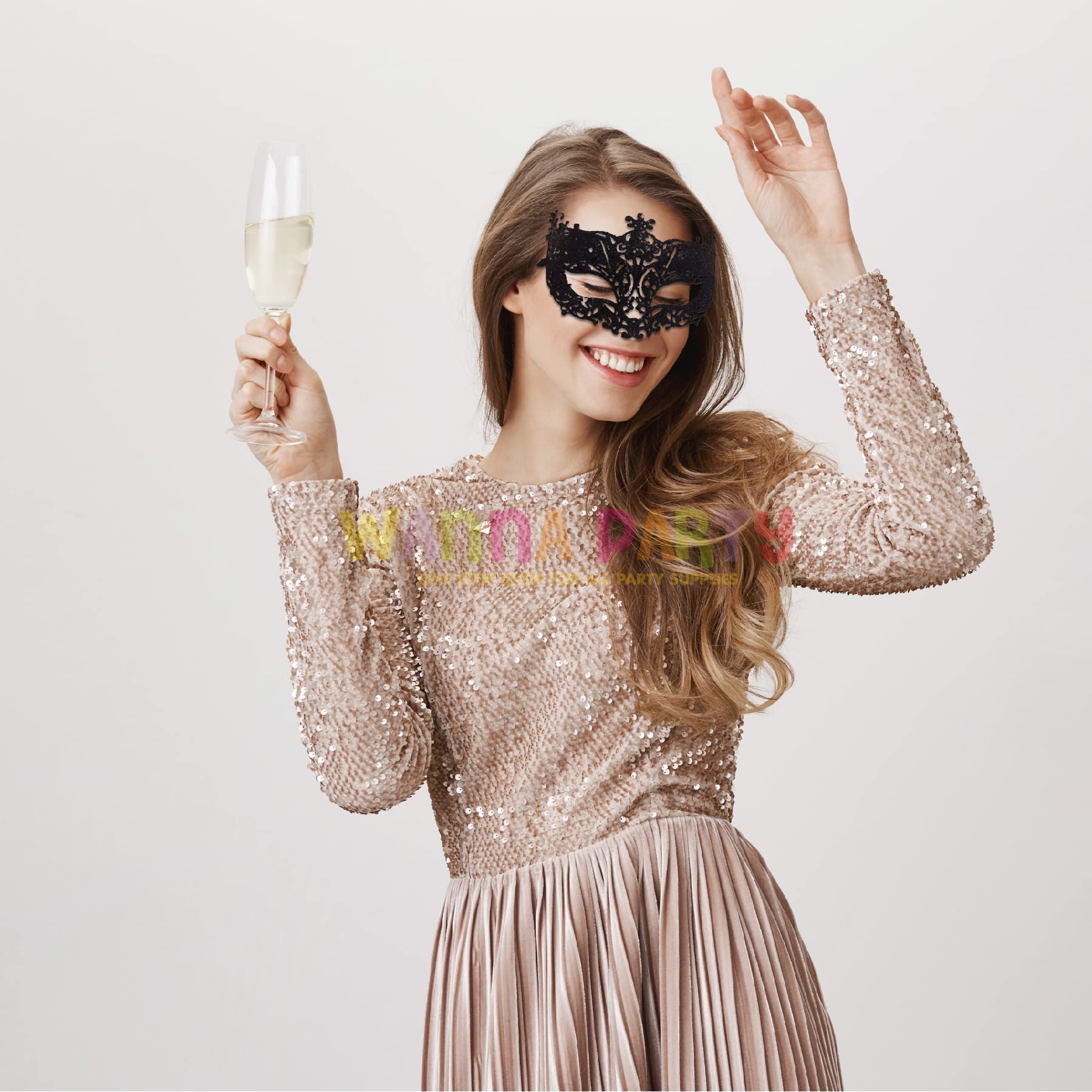 Wanna Party Fashionable Glitter Fashion Eye Mask - Black - Image 3 thumbnail