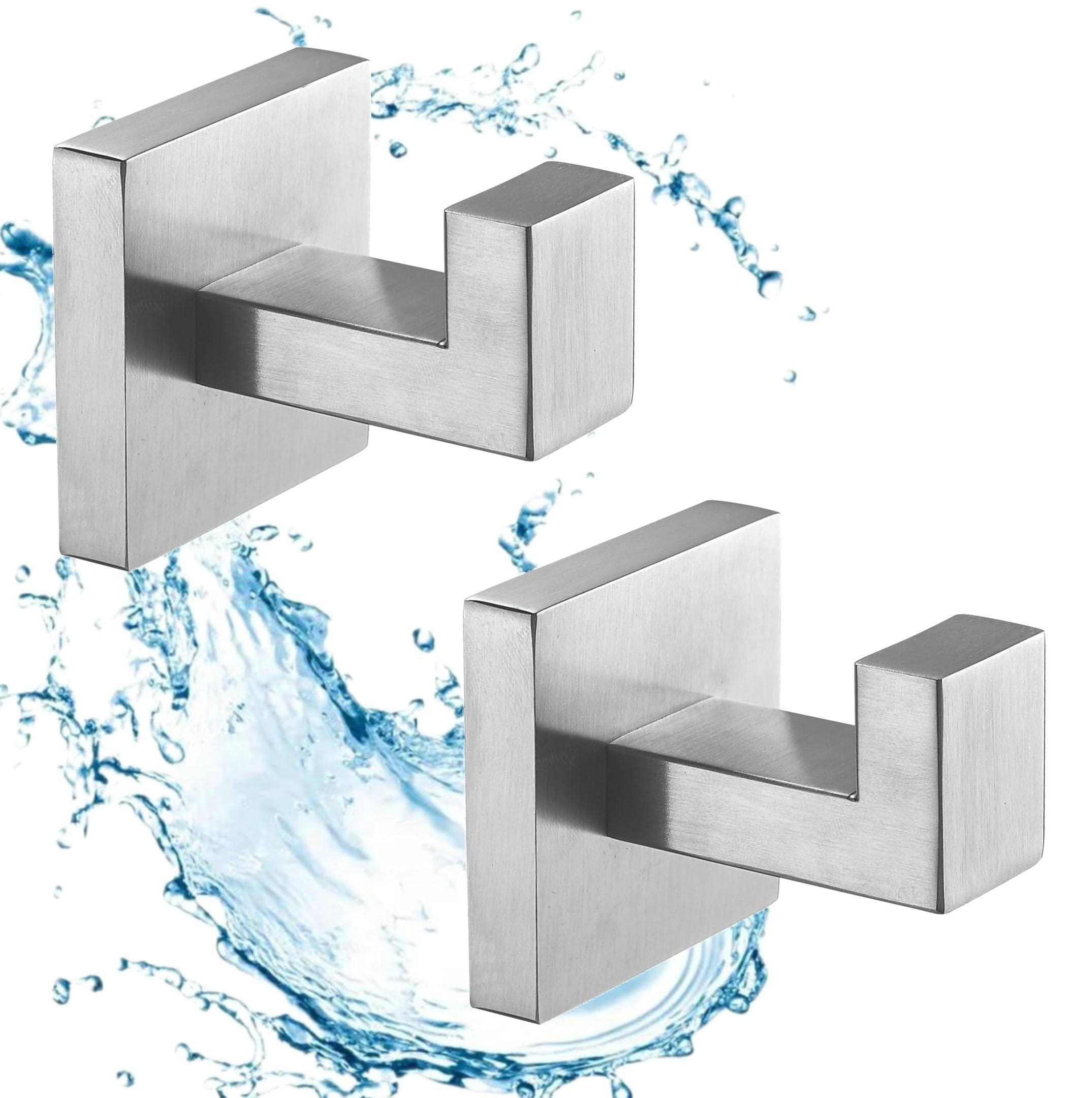SHUNLI 2PCS Bathroom Towel Hooks Coat Hook, Brushed Nickel Wall Mounted Hooks, SUS304 Stainless Steel, Modern Square Design