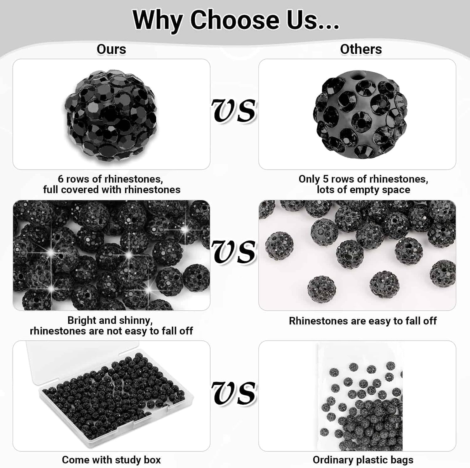 120 Pcs Clay Rhinestone Beads 10mm for Jewelry Making, Bling Sparkle Rhinestone Beads with Elastic String for Bracelet Necklace Earring Jewelry Making (Black)