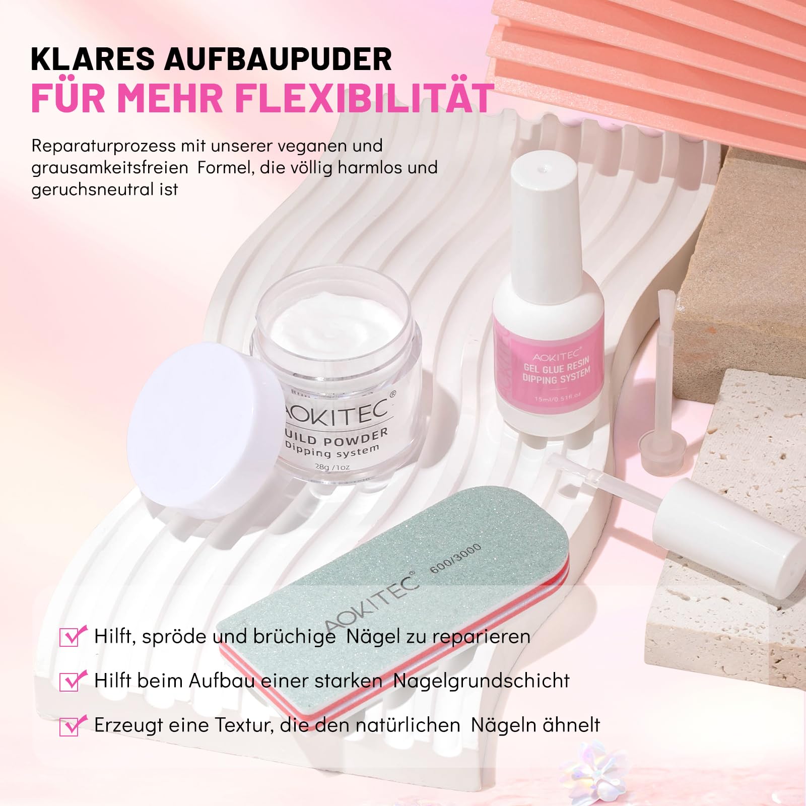 Aokitec Zestaw naprawczy do paznokci 28 g Dip Build z klejem naprawczym do paznokci, zestaw naprawczy do złamanych naturalnych paznokci, wzmocnienie paznokci, szybkoschnący na powietrzu