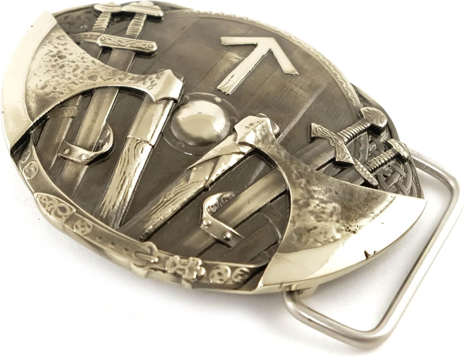 Tiwaz german silver belt buckle, Old Norse Scandinavian Nordic Celtic Viking Pagan TYR runic solid belt buckle for casual 1.5 or 1.8 belt