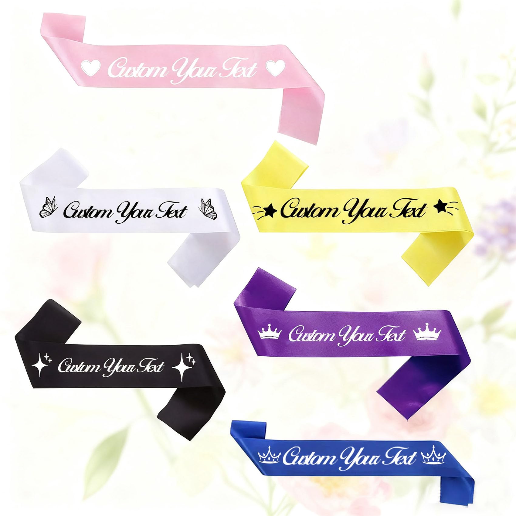 5PCS Personalised Sash, Custom Sash with Text and Logo,Make Your Own Sash for Party Decorations, Graduation, Birthday, Wedding, Bridal Shower, Hen Night Party,Beauty Pageant,Anniversary.