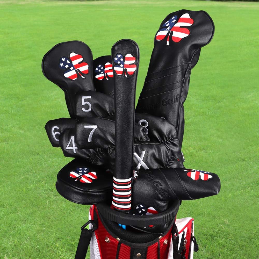 Craftsman Golf USA US Flag Clover Leather Black Alignment Stick Cover Case Holder