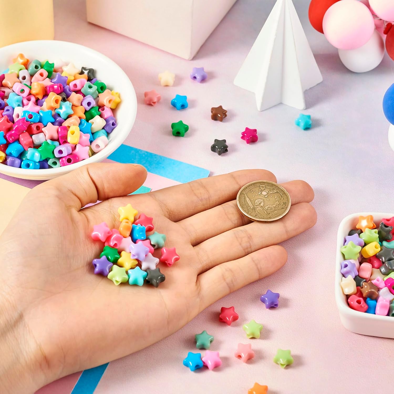 Cheriswelry 600Pcs Acrylic Star Beads Opaque Star Plastic Spacer Beads Rainbow Color Bracelet Bead 9mm for DIY Necklace Lanyard Jewelry Making Crafts - Image 5