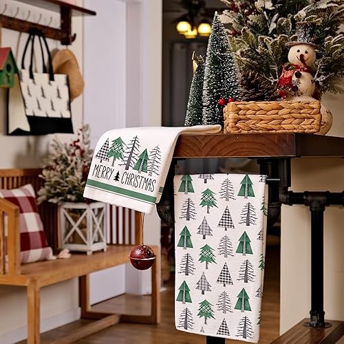 Miniatura 3 de ARKENY Hoilday AD099 - Juego de 2 paños de cocina de Navidad a cuadros verdes de 18 x 26 pulgadas, decoración del hogar de granja Hoilday