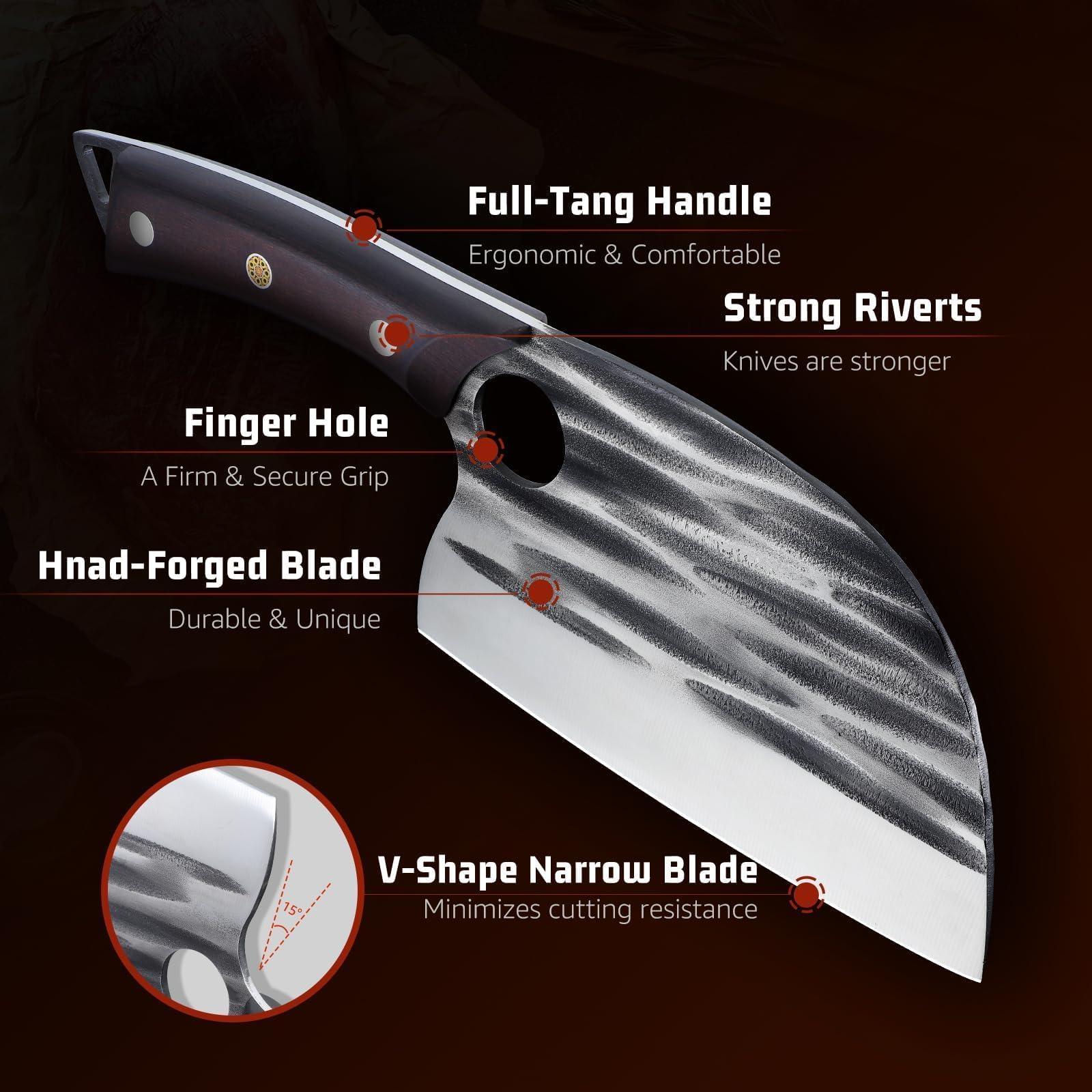 Huusk Upgraded Serbian Chef Knife - Forged Butcher Knife with Sheath, Japanese Meat Cleaver for Meat Cutting Heavy Duty Chopping Knives for Outdoor Cooking, Camping, Gifts for Men and Women