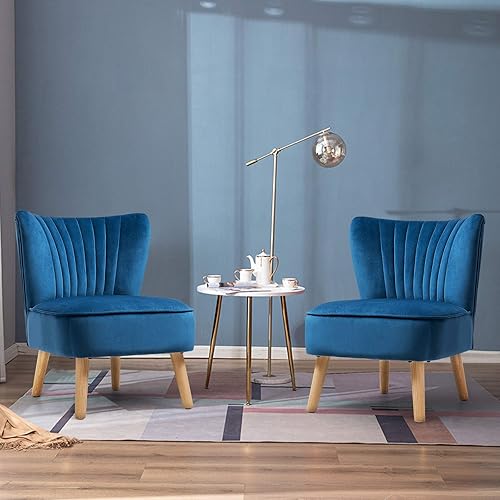 Miniatura 31 de S AFSTAR Silla decorativa sin brazos, silla moderna de terciopelo con patas de madera de goma y asiento de esponja gruesa, silla tapizada con