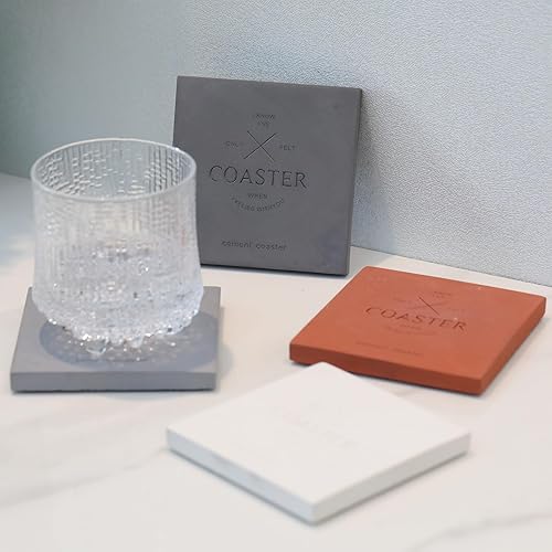 Miniatura 2 de FREELOVE Portavasos de cemento para bebidas, juegos de 4, posavasos hechos a mano de barra de hormigón natural para protección de mesa, adecuado