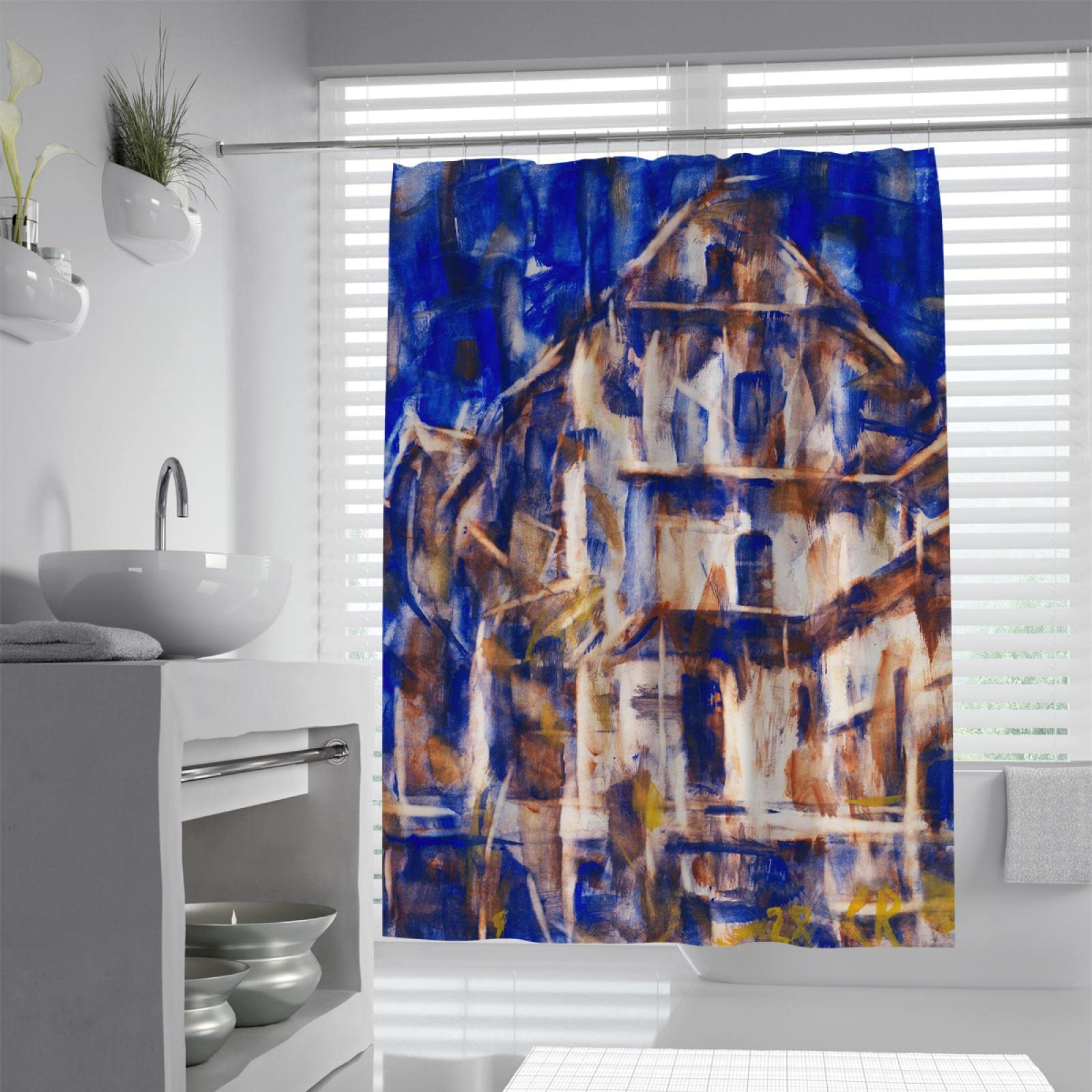 Impressionism Vintage Shower Curtain Tessiner Häuser I, 1928 Famous Painting Prints Bathroom Curtain with Hooks Machine Washable W200xL200cm