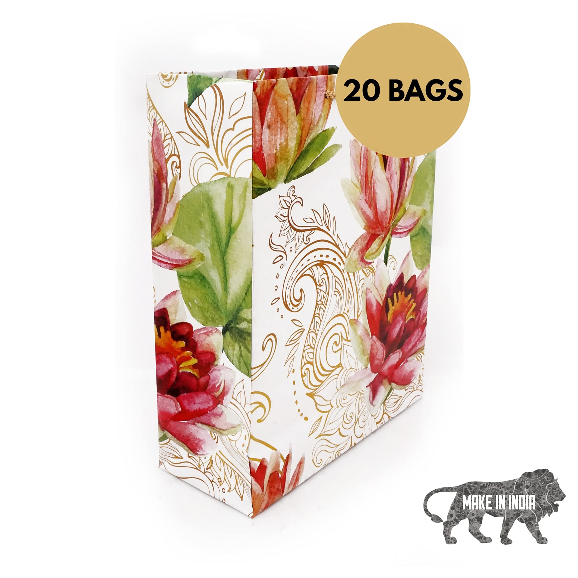 Arrow Paper Products Rose Golden Flower Carry Bags for Weddings, Birthday, Holiday (28 x20x7.5 cm) - Pack of 80 1