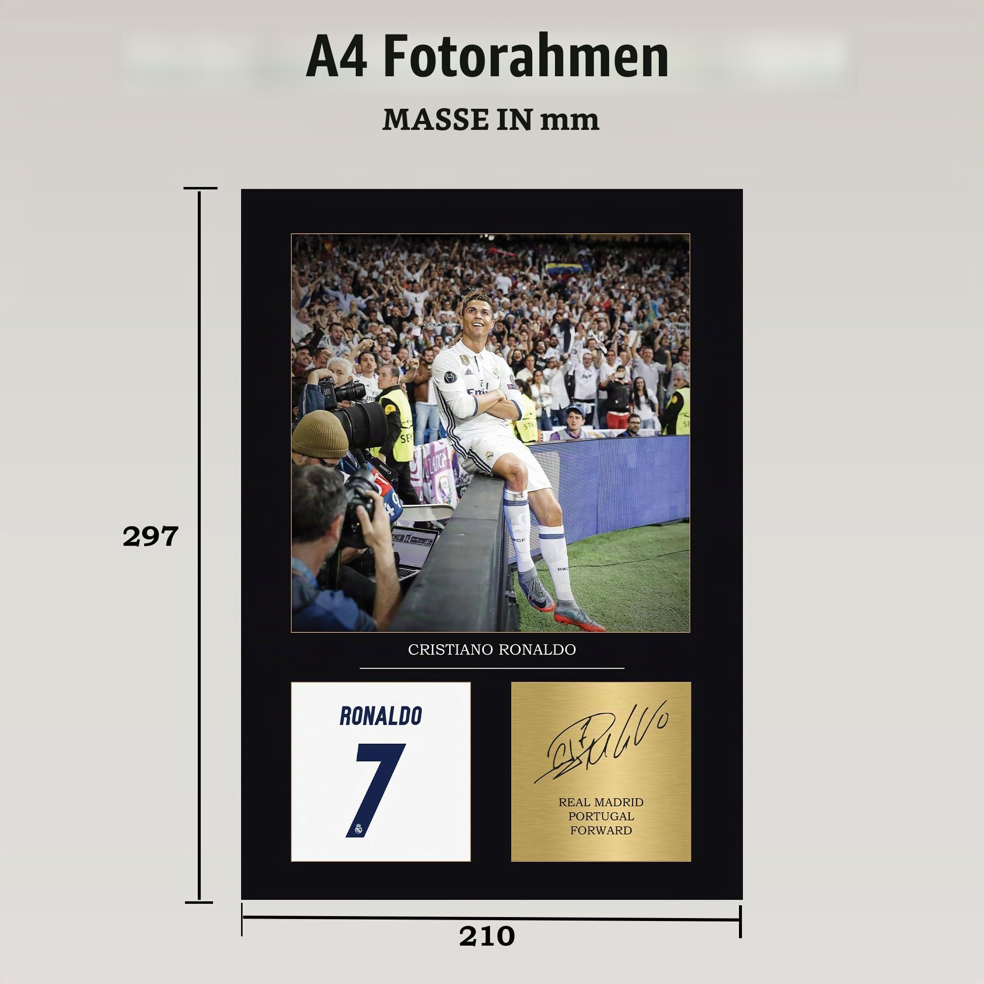 Cristiano Ronaldo Signierter A4-Druck, ungerahmt, Madrid-Geschenke, digital reproduziert, Signatur Ronaldo, Geschenke für Jungen, CR7 Geschenke