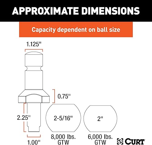 Miniatura 2 de CURT 42280 Juego de bolas de interruptor de acero cromado de 2 y 2-5/16 pulgadas, hasta 8,000 libras. GTW