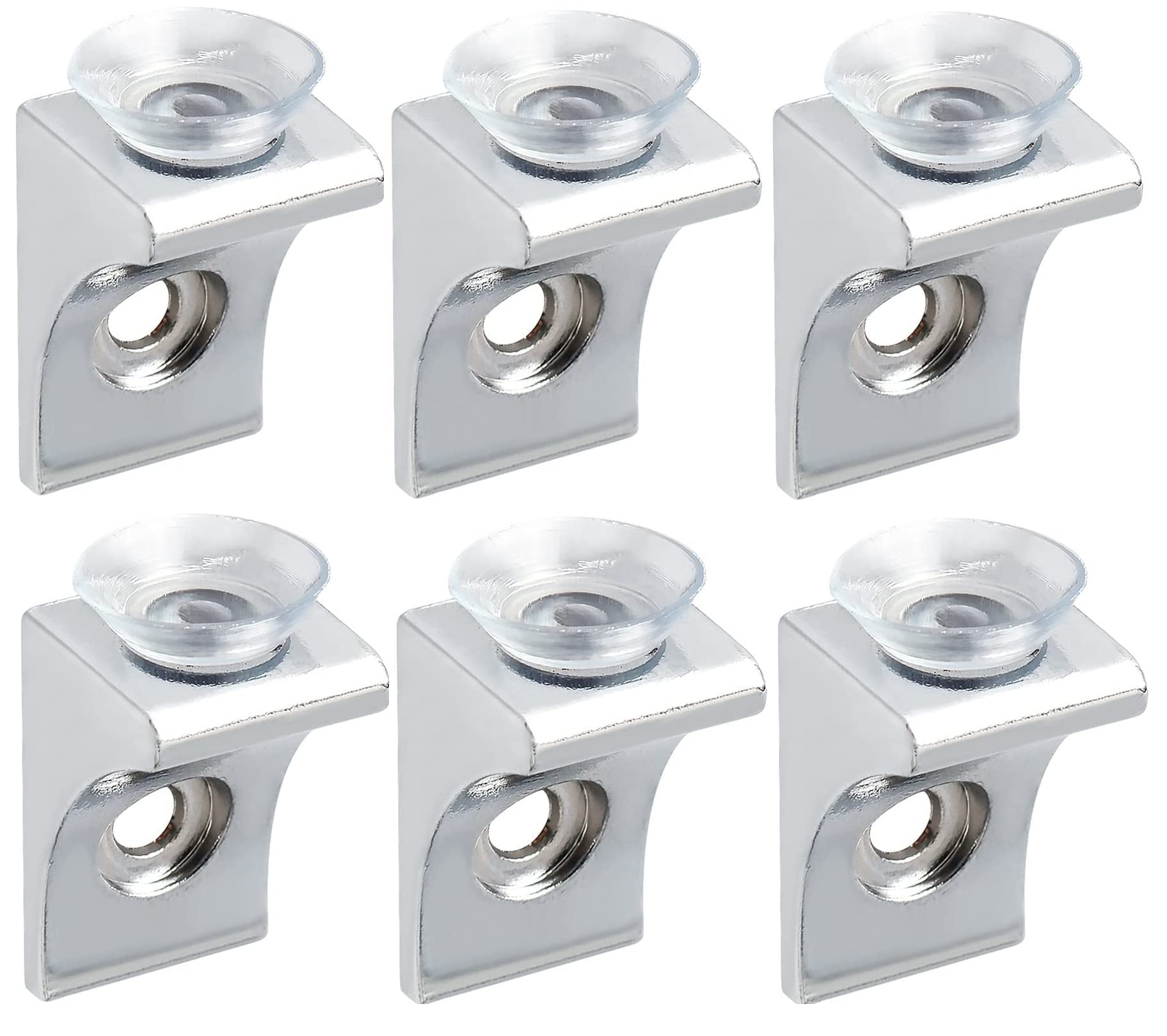 Aluminum Glass Shelf Right Angle Fixing Clip Bracket with Suction Cup Glass Panel Shelf Clamp Holder Bracket Support Clip/L Button (Silver) (6 PCS)-image-33