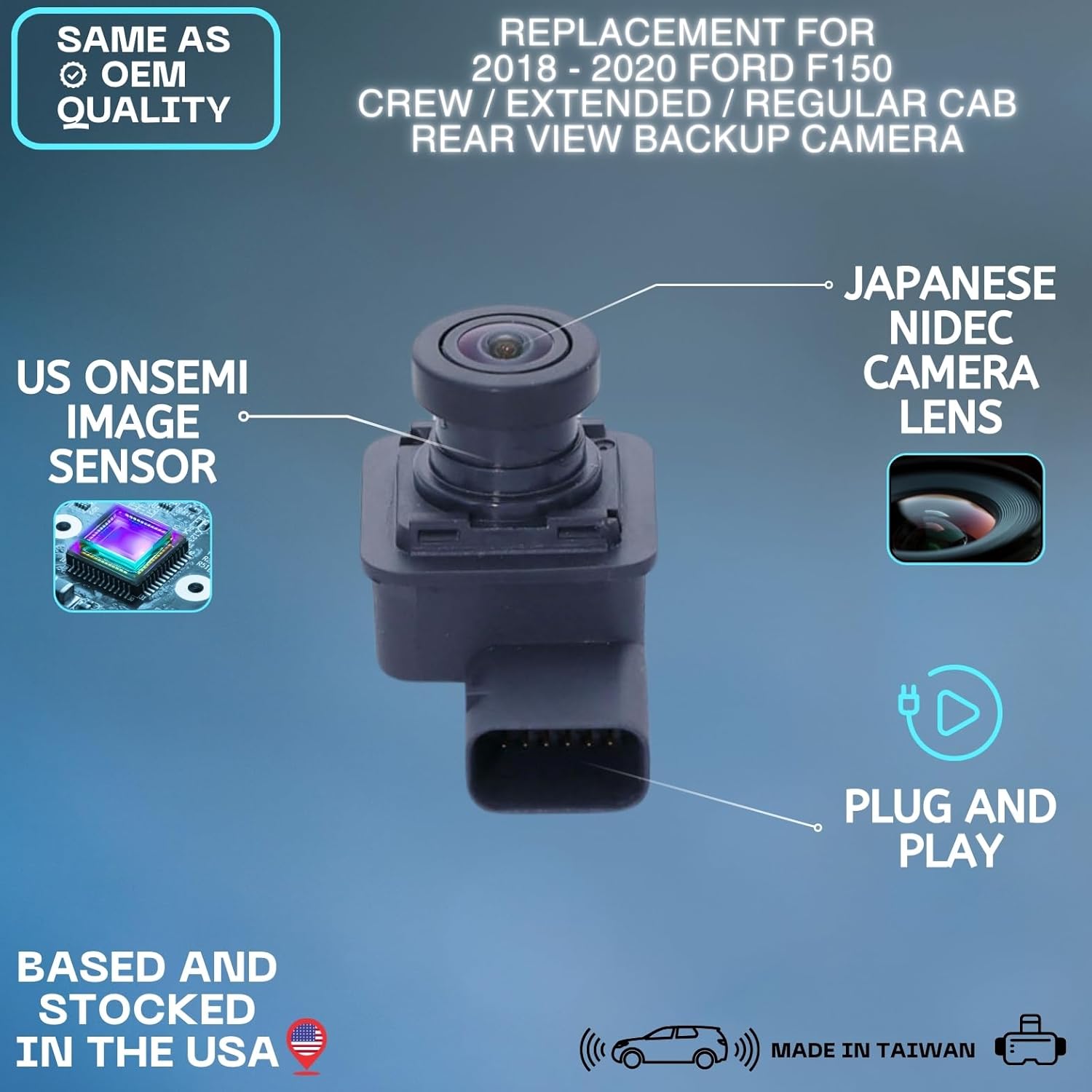 Backup Camera Replaces for 2018 2019 2020 Ford F150 Crew/Extended/Regular CAB OE Part # JL3Z19G490C JL3T19G490BD