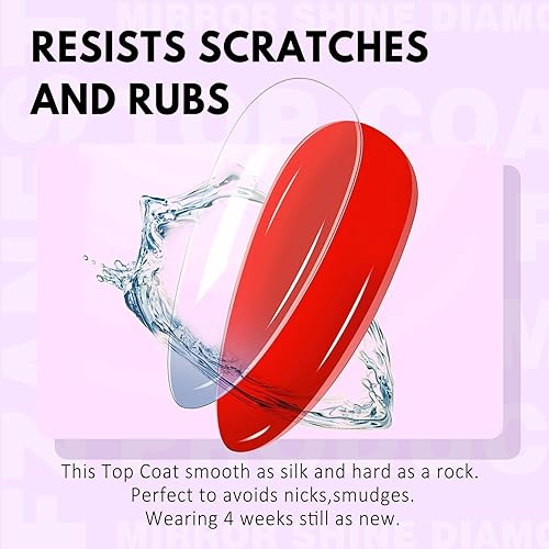 Miniatura 4 de FZANEST Esmalte de uñas de gel de diamante, 0.5 onzas líquidas, capa superior transparente que no se limpia, brillo de espejo de alto brillo,