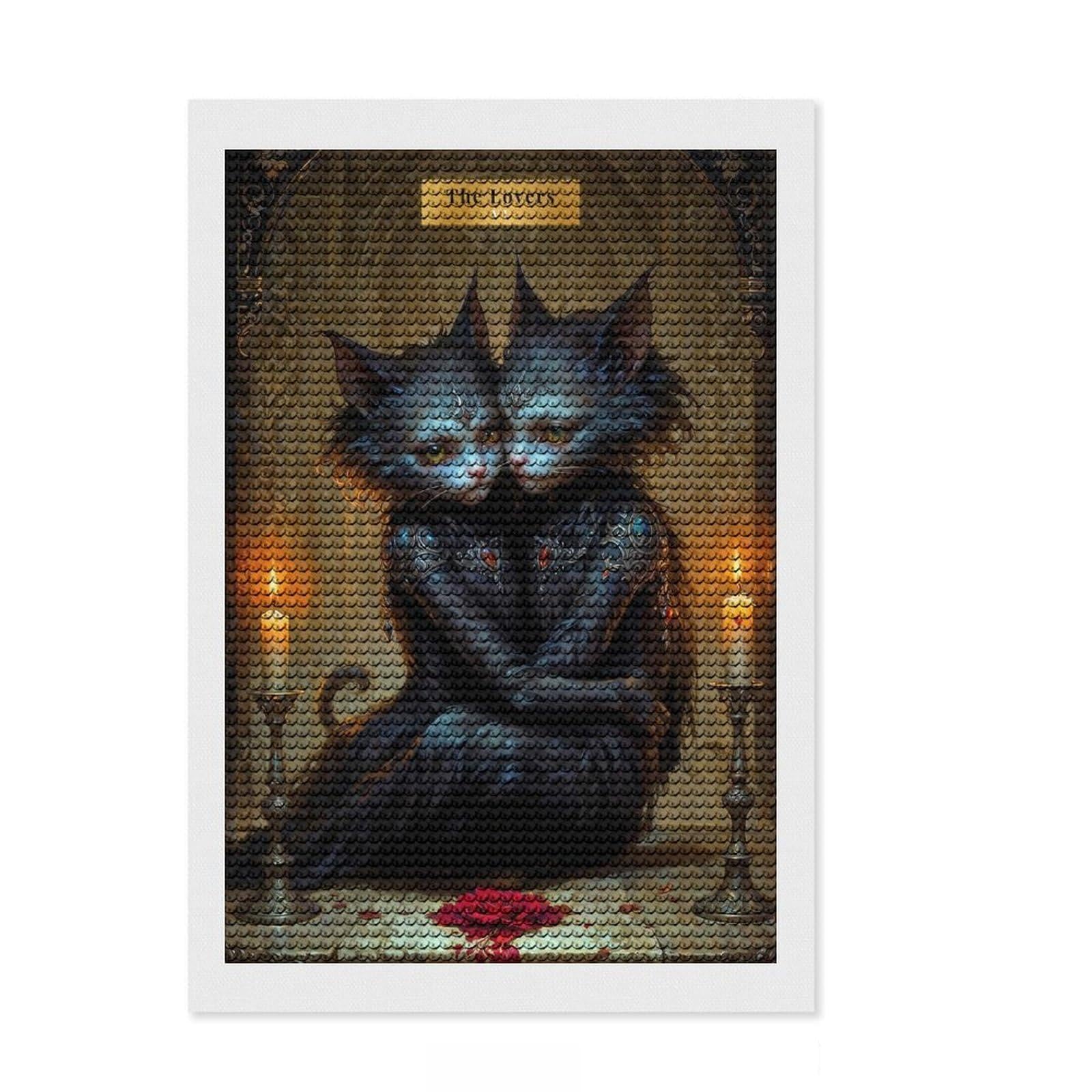 Junmoney The Lovers - Cat Tarot Card Diamond Style Art Kit 8"x12", Home Decoration, with Tool Kit, Decor Project, Aesthetic Room Decor
