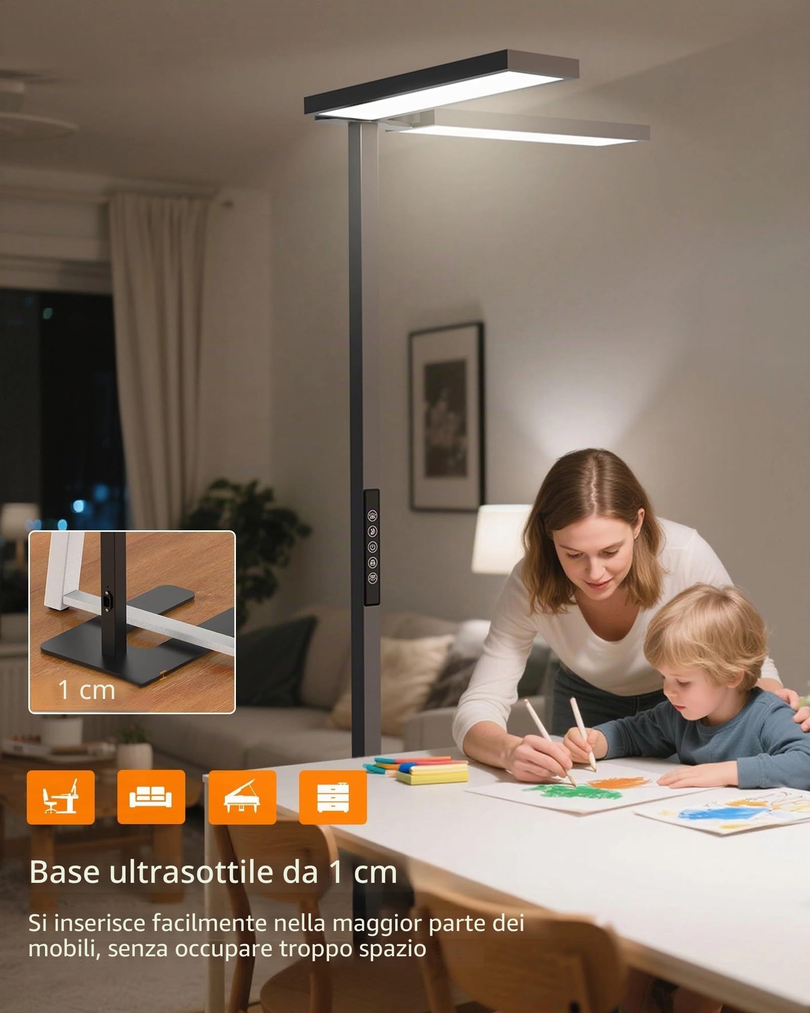 SOLLA Lampada da terra a LED per ufficio, luce diurna, lampada da ufficio, lampada da terra Uplight e downlight, 80 W + 40 W UGR≤16, adatta per uffici, biblioteche, cameretta dei bambini, sale