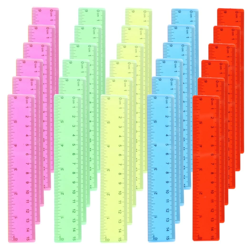 100 righelli in plastica da 15,2 cm, piccoli righelli trasparenti con scale in centimetri e pollici, colori assortiti per studenti, materiale scolastico, ufficio, casa, misurazione e disegno