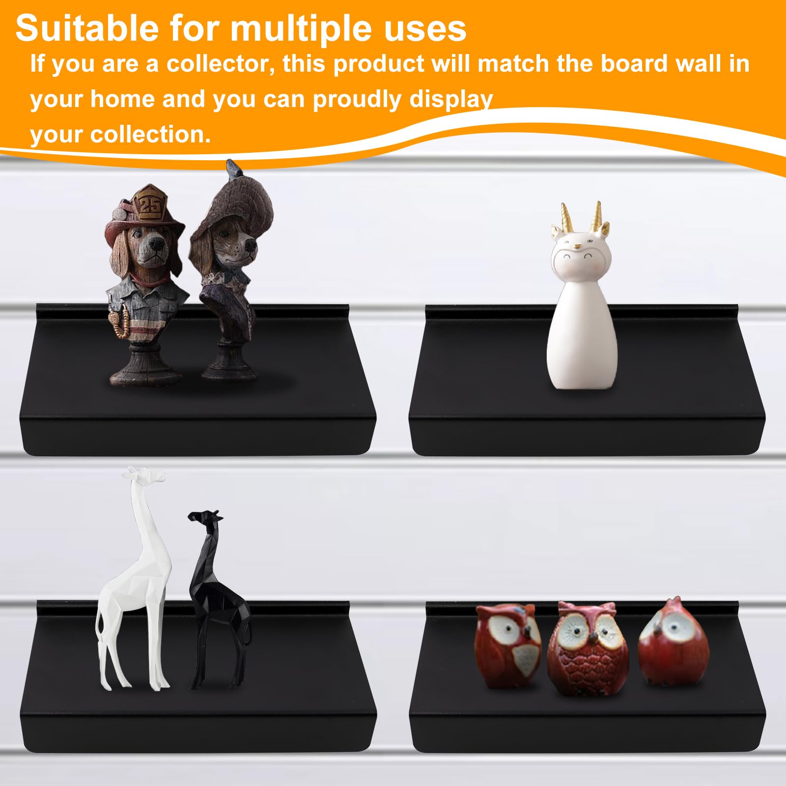 CNQLIS Lot de 10 Étagères Murales à Lattes en Métal à Suspendre - 10,2 x 22,9 cm - Noir