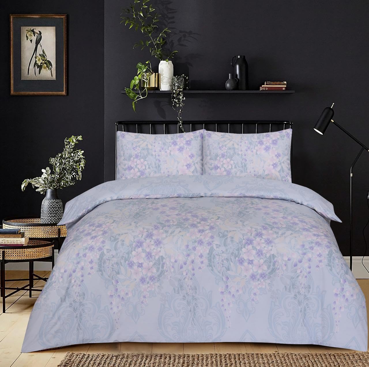 4-Piece Complete Bedding Set – Reversible Polycotton Duvet Cover with Fitted Sheet & Pillowcases Single, Double, King & Superking (Orchid Grey, King) — image 1