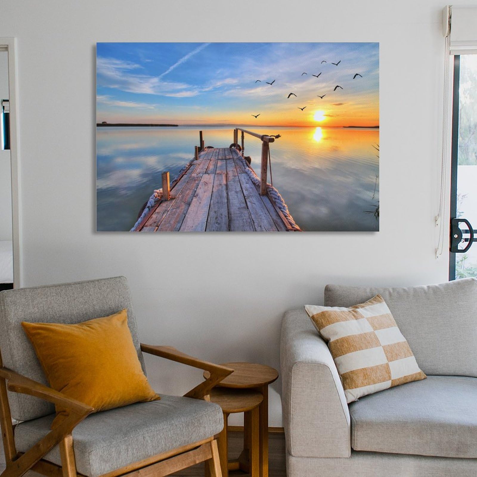 Amazon.co.jp: サンセット 埠頭 絵画 海 空 風景画 夕日 玄関 風水