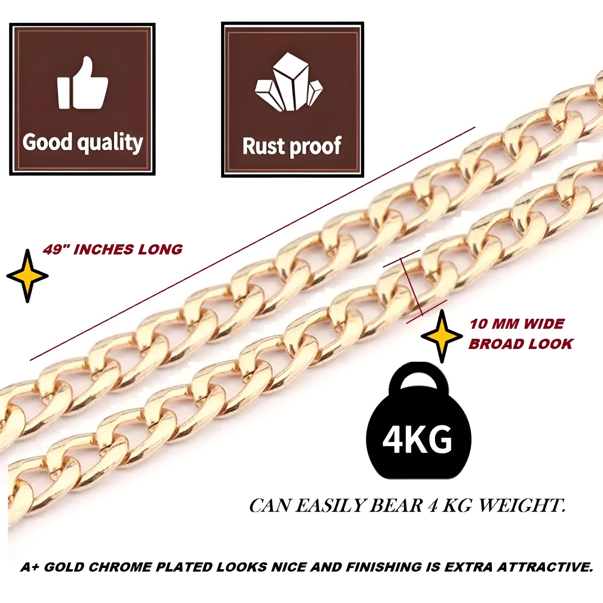 Replacement Golden Chain Strap For Handbags Purse Side Tote Hobo Cross body And Sling Bags Diy Hand bags broad metal Chain Length (49 inch or 124 cm) 2