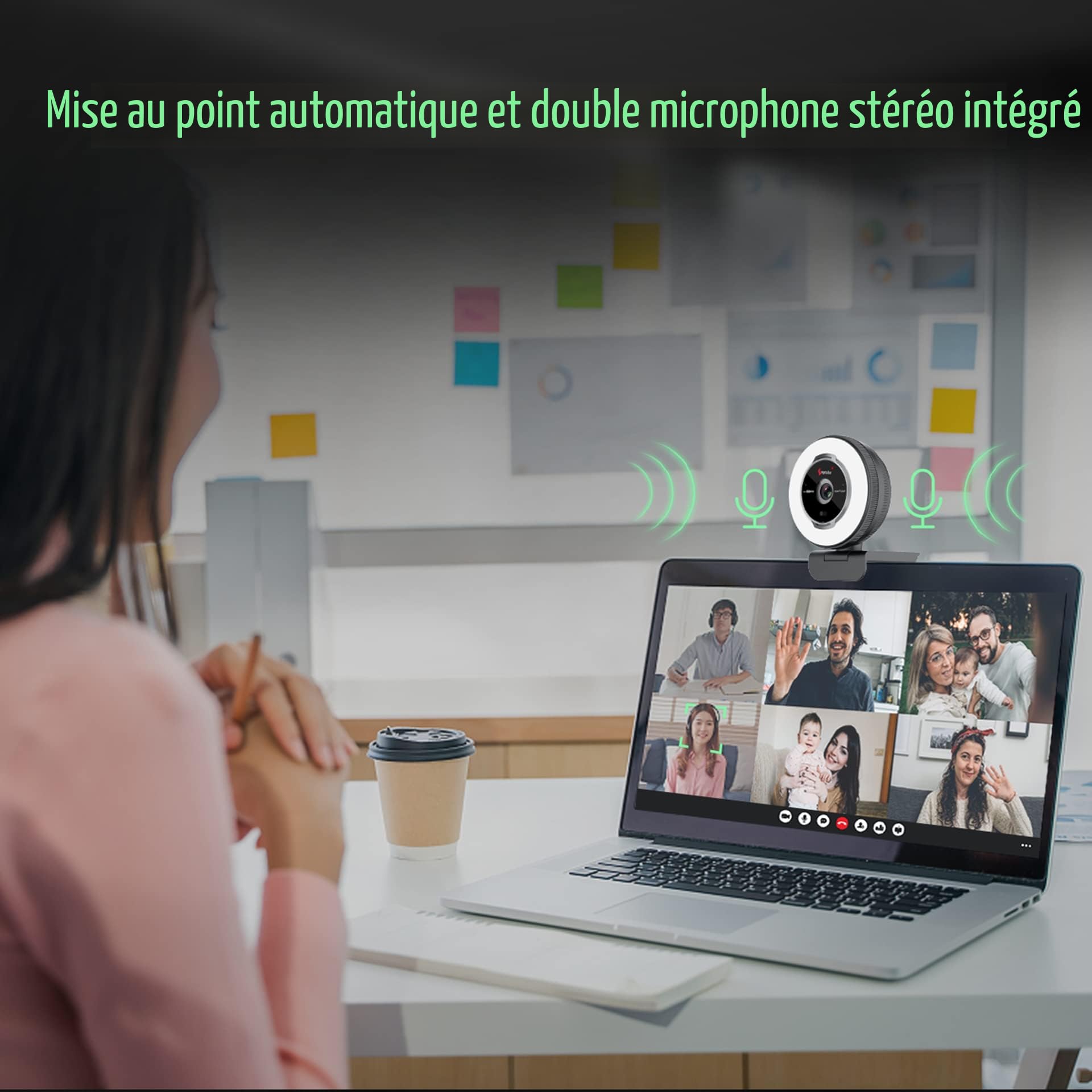 Angetube Streaming Webcam avec microphone - 1080P 60FPS USB WebCam avec lumière circulaire et télécommande - Caméra Web HD avec zoom numérique 5X Cache-privacité intégré pour : PC/Portable/Mac/Laptop.