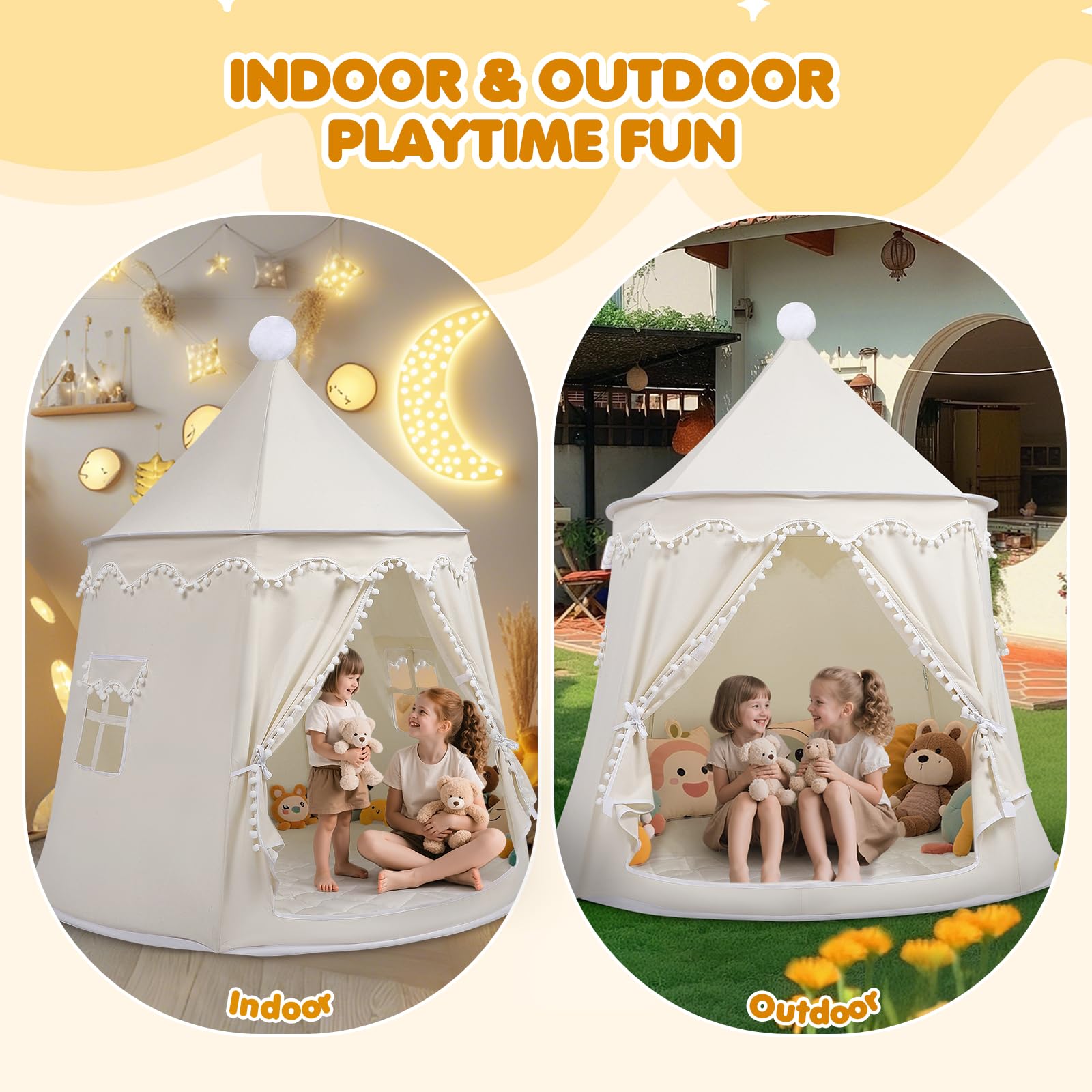 120 cm Spielzelt für Kinder, aus weichem Silky-Cotton-Stoff | 1 Eingang & 2 Fenster (TripleAir-Effect) | inkl. Tasche & Bodenmatte | stabiles Spielhaus