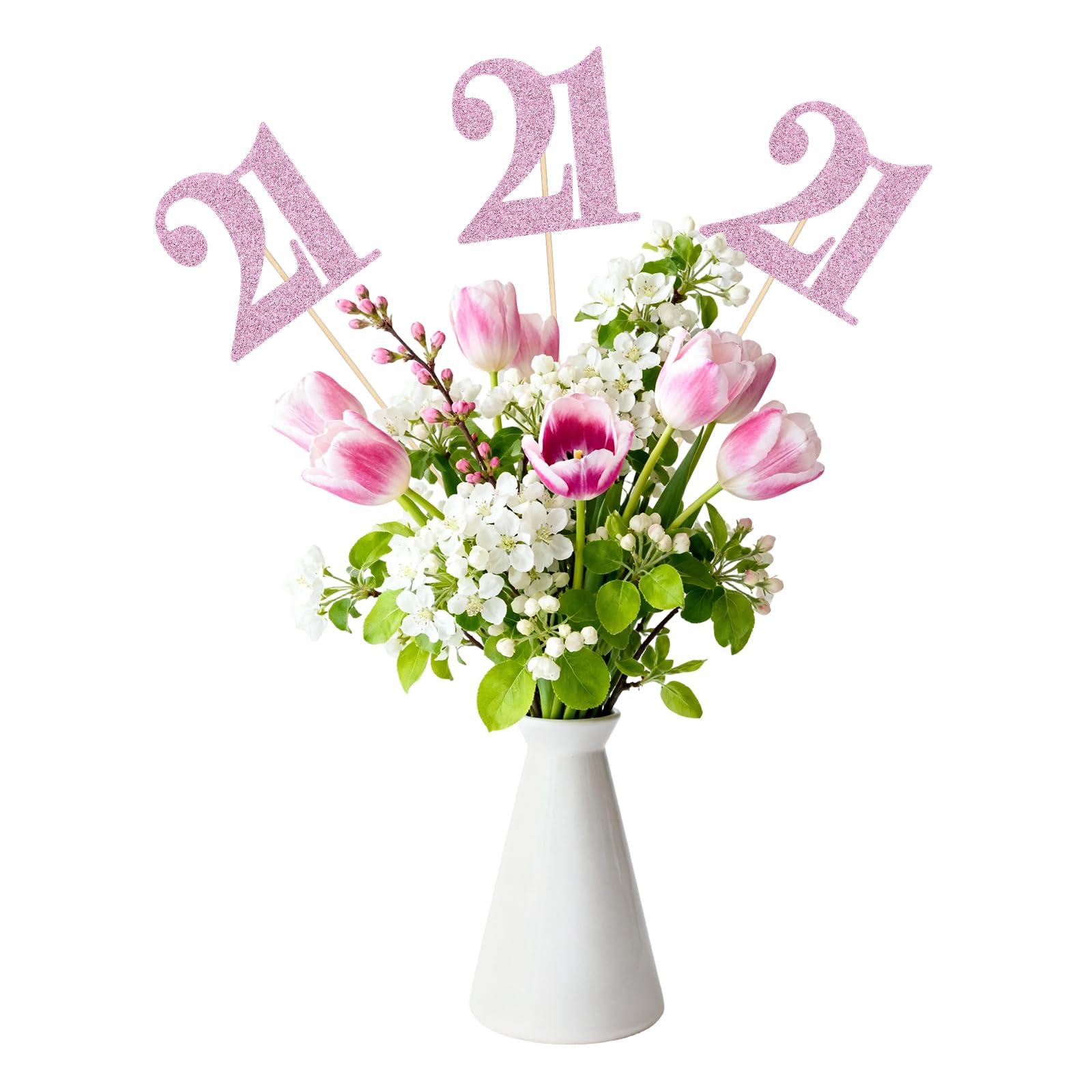 sourcing map 12Pcs 21th Birthday Centerpiece Sticks, Glitter Cupcake Picks Glitter Cupcake Toppers Number Cake Toppers for Birthday Party Anniversary Decoration, Pink