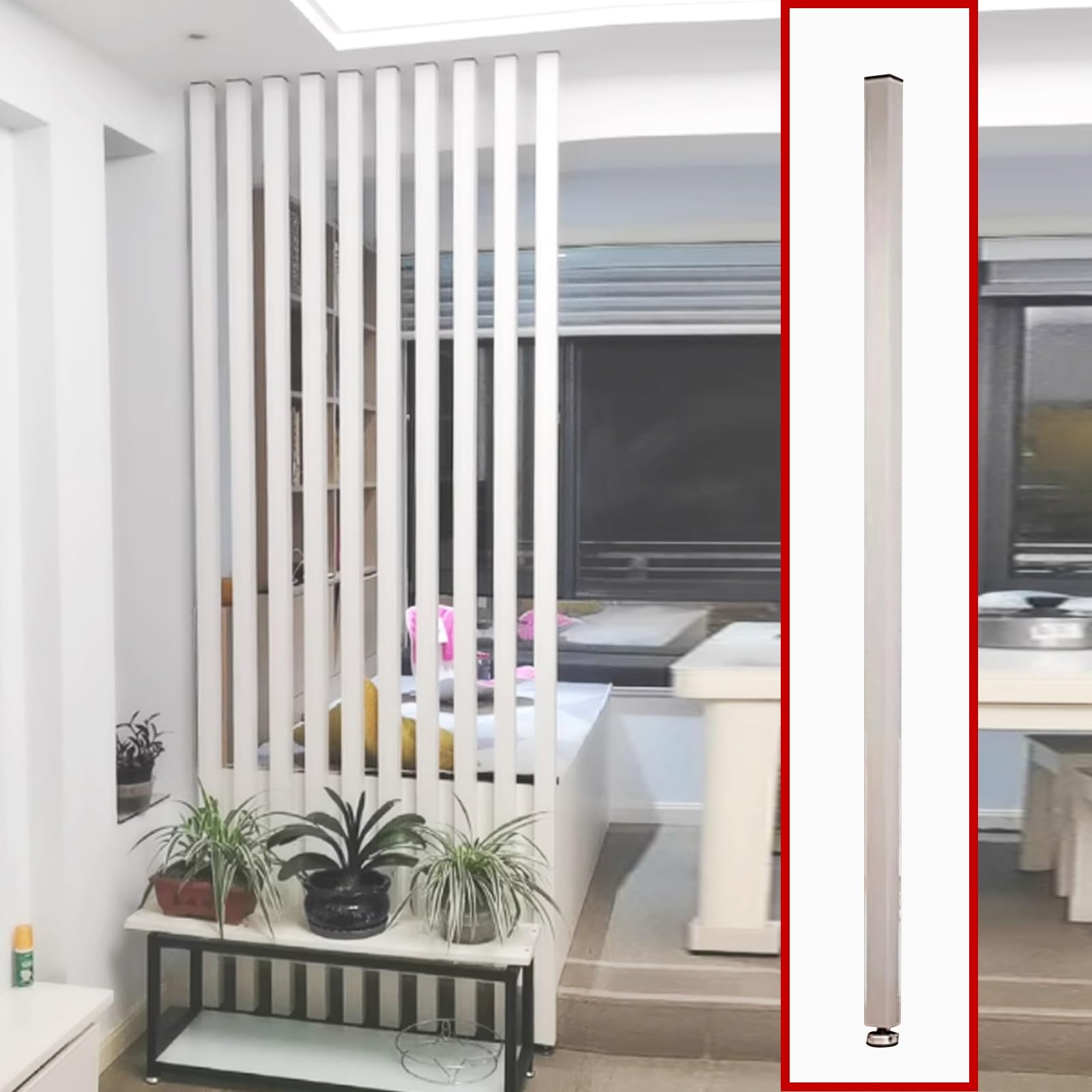 GLETSF Aluminum Room Divider, Adjustable Metal Slat Privacy Screens For Floor To Ceiling Partition, Modern Columnar Design For Studio, Hallway, Stairway Entrance -White-10 * 5 * 180cm(5.9ft)