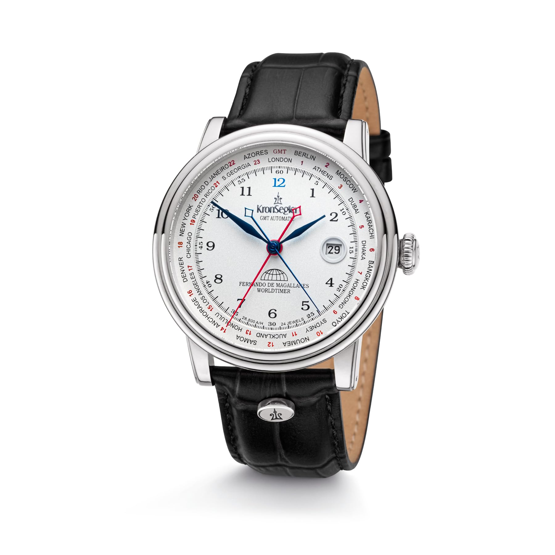 Kronsegler Fernando de Magallanes Herrenuhr Stahl - weiß | Automatikuhr mit Traveller GMT | mit Saphirglas