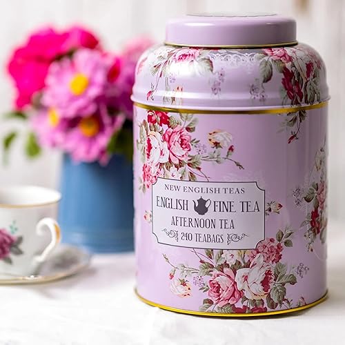 Miniatura 2 de New English Teas Lata de té floral vintage en lavanda con 240 bolsitas de té de la tarde inglesas para los amantes del té, núcleo de cabaña