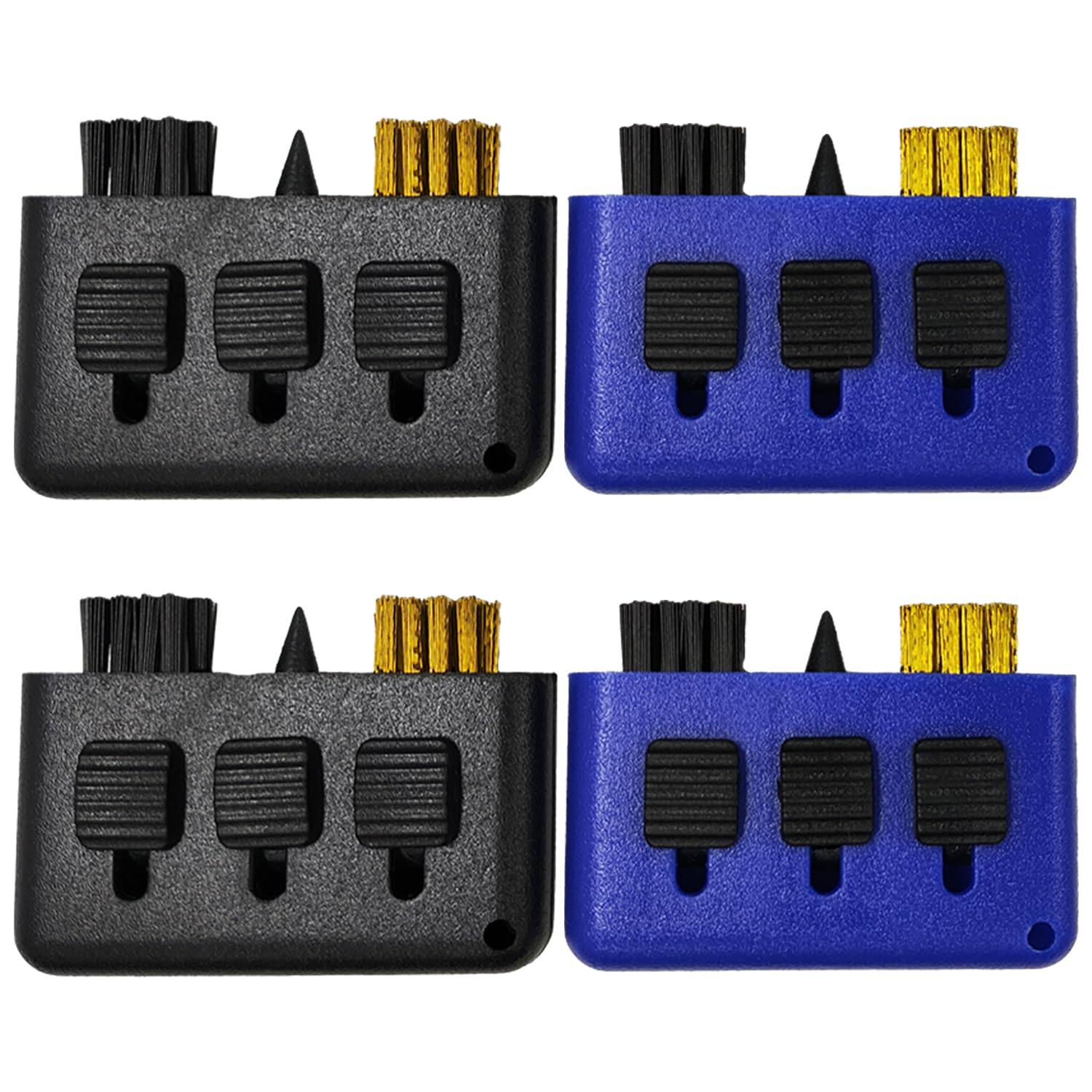 MEMOFYND Spazzola per mazze da golf, 4 pezzi, 3 in 1, spazzola per la pulizia delle mazze da golf, strumento per la pulizia del golf (blu, nero