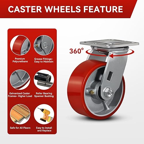 Miniatura 3 de Ruedas industriales de 5 x 2 pulgadas, ruedas resistentes, ruedas de poliuretano, capacidad de hasta 1000 libras. Uso para camión de plataforma,