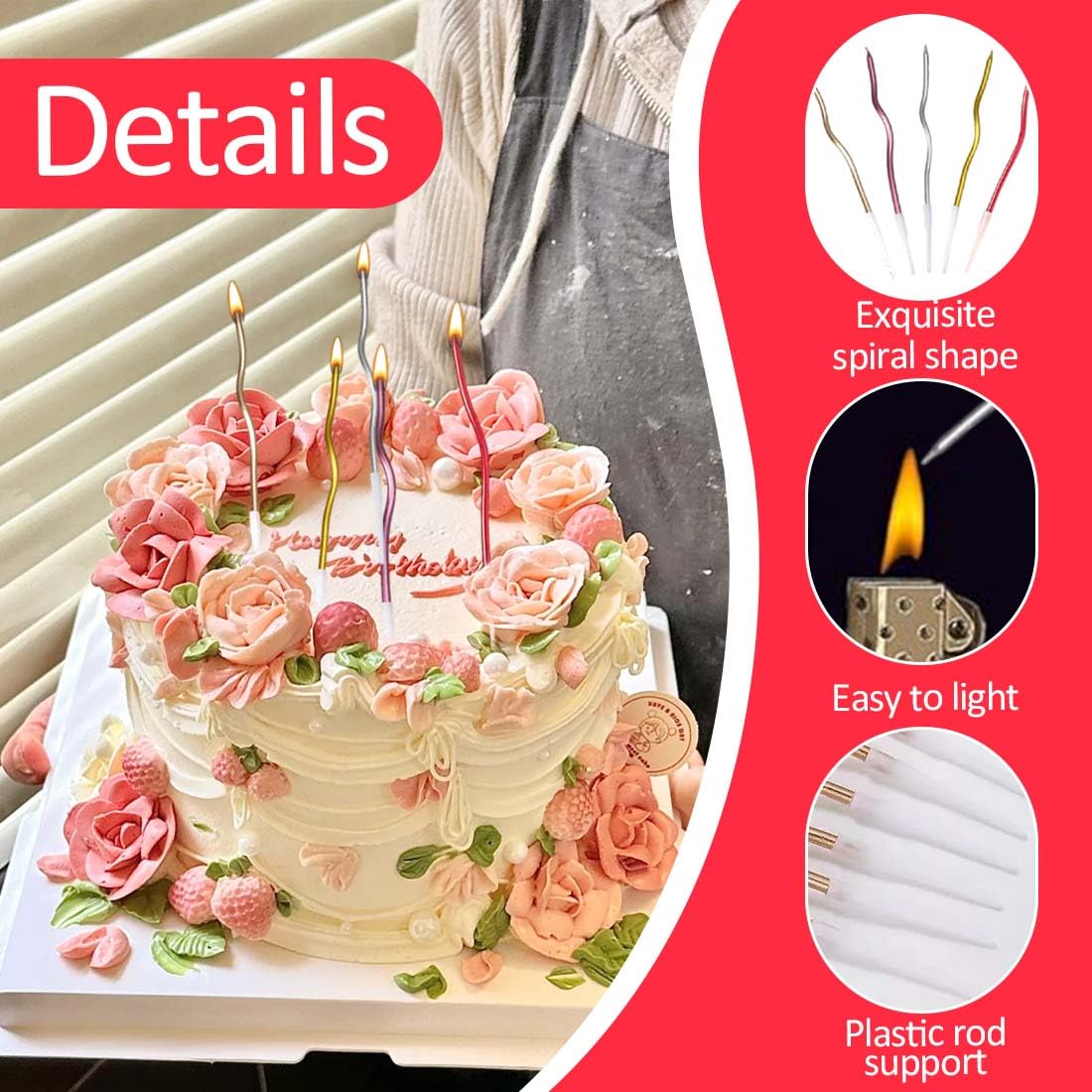 30 velas de cumpleaños, velas largas y delgadas en espiral para cumpleaños, velas finas y rizadas en espiral para pastel, para cumpleaños y bodas (multicolor)
