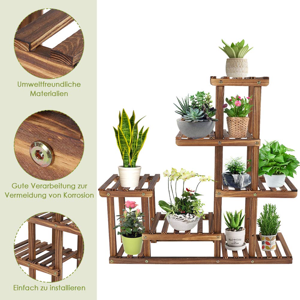 Ejoyous Blumenregal Blumentreppe Holz mit Pflanzenregal, 5-schichtiger Blumenständer aus hochwertiger Kiefernholz für Innen-Balkon Wohzimmer Outdoor Garten Blumenständer