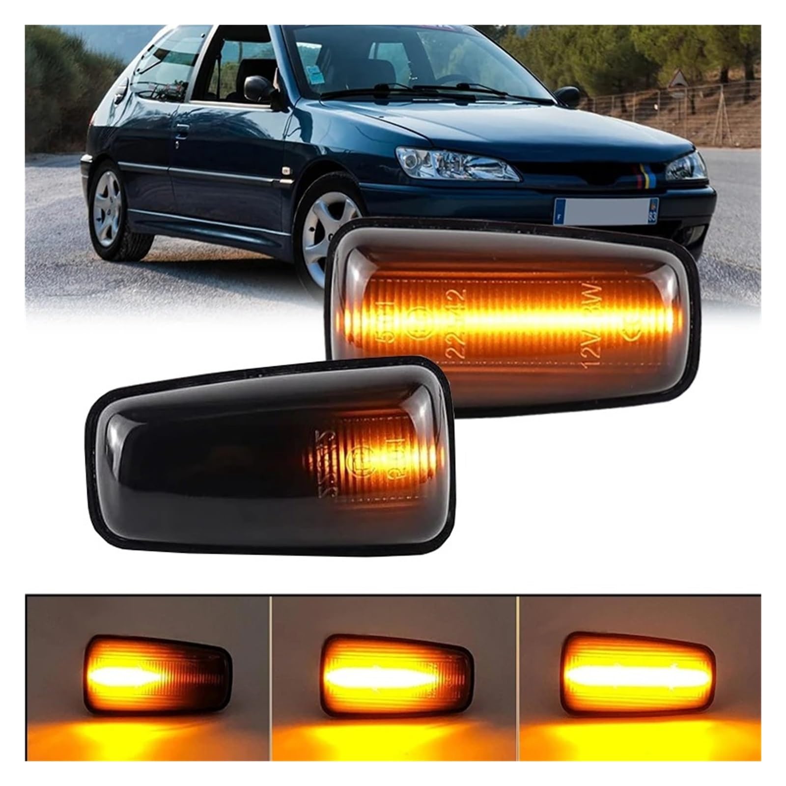 Marqueur Latéral Clignotant Feu De Position Latéral Dynamique Clignotant LED Pour Peugeot 306 106 406 806(Smoked Len)