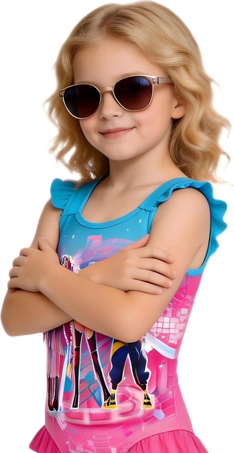 K-pop Swimsuits for Girls Movie Graphic One-Piece Swimsuit Ruffles Beach Sport Bathing Suit 4-12Y