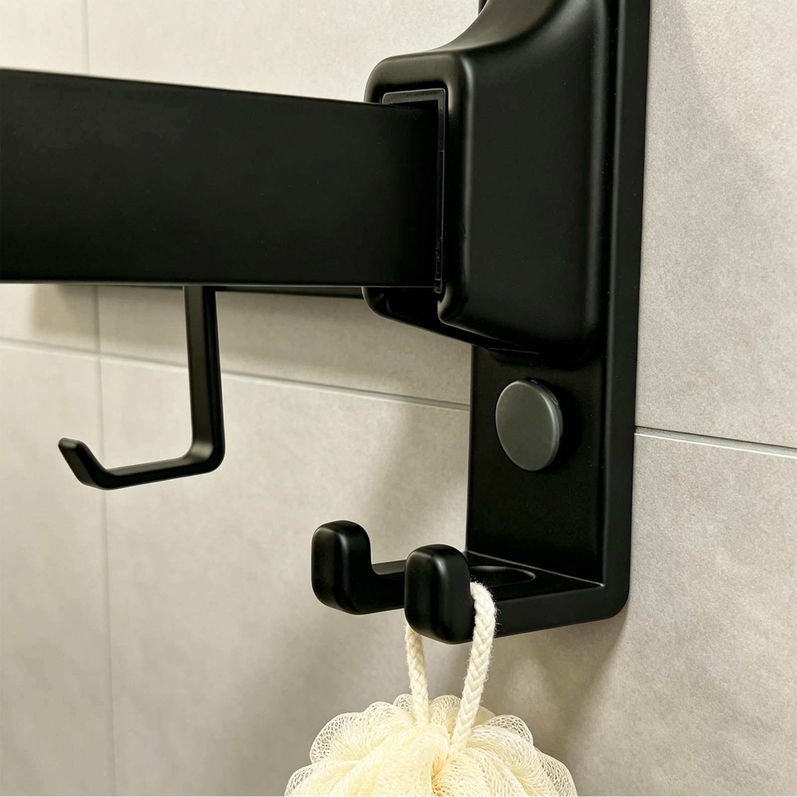 Jahof Wieszak na ręczniki, składany, 3-warstwowy, aluminiowy wieszak na ręczniki z haczykami, regał na ręczniki z wierceniem, do łazienki i kuchni (60 cm, czarny)
