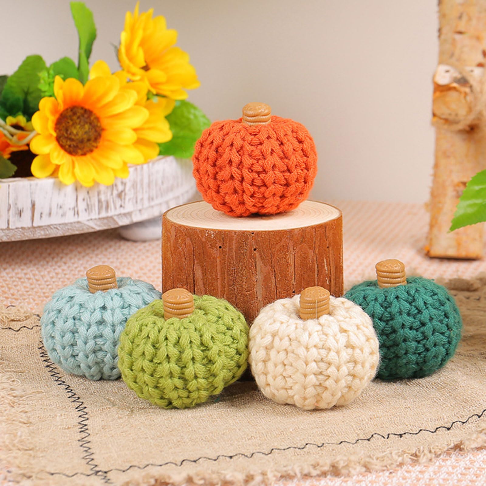 IWOMA Harvest Small Pumpkins Crocheted Perfect For Tabletop Decorations Mantlepiece Multicolored Pumpkins Craft, Light Blue