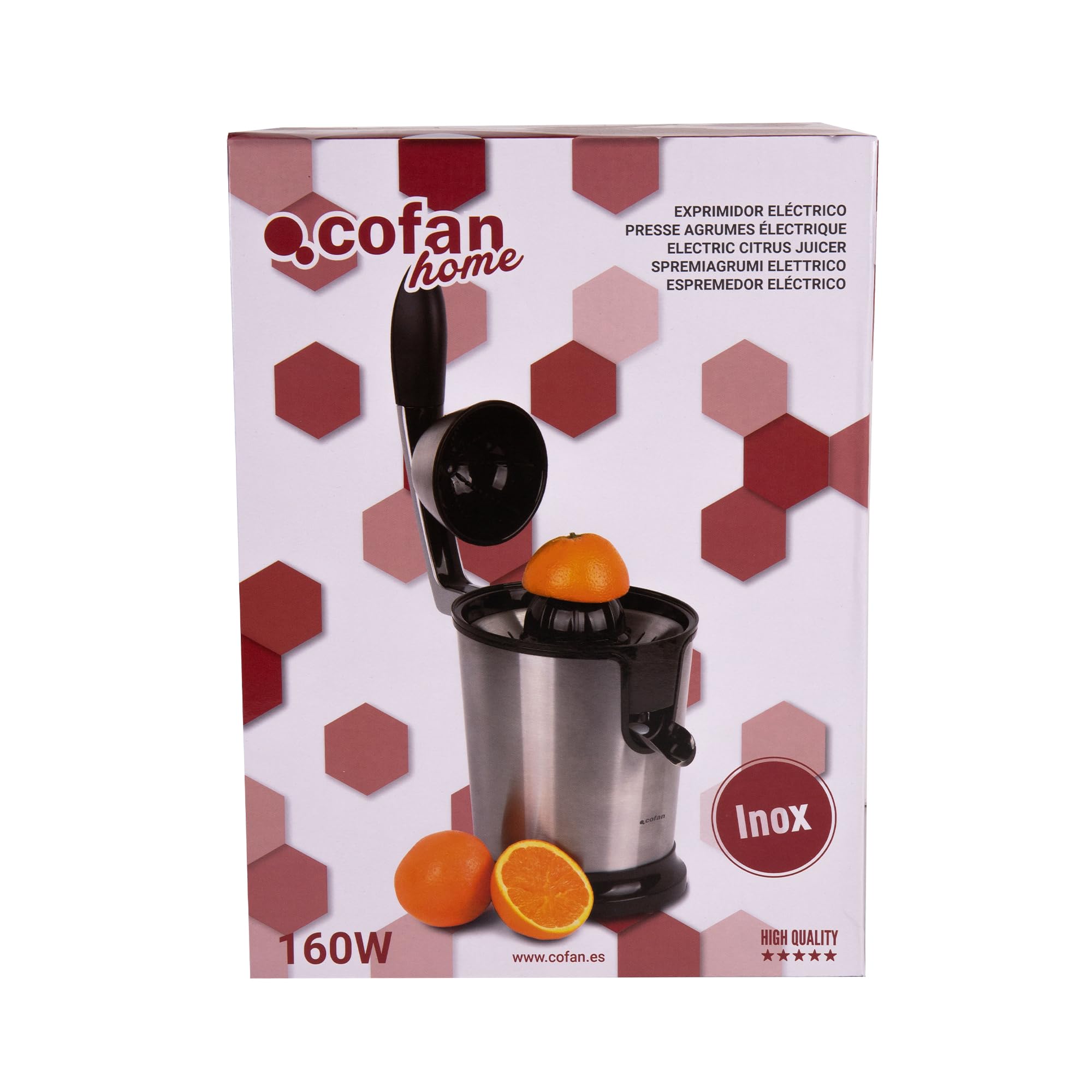 Cofan Presse-agrume Électrique | Modèle Ribadeo | Puissance 160 W | Convient au Lave-vaisselle | Fabriqué en Acier Inoxydable | Composants Non Électriques Lavables au Lave-vaisselle